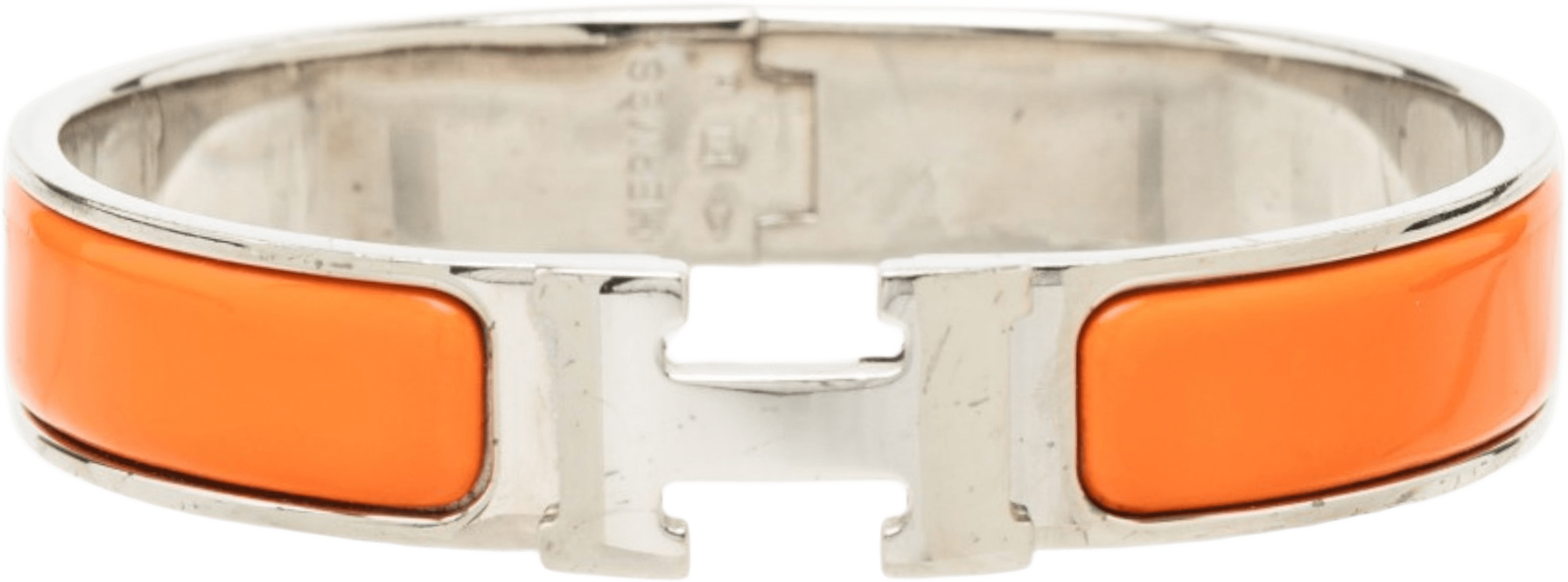 Hermès Narrow Enamel Clic H Bracelet Pm, från Luxclusif, i färgen orange. Klicka för att öppna bilden i stort format