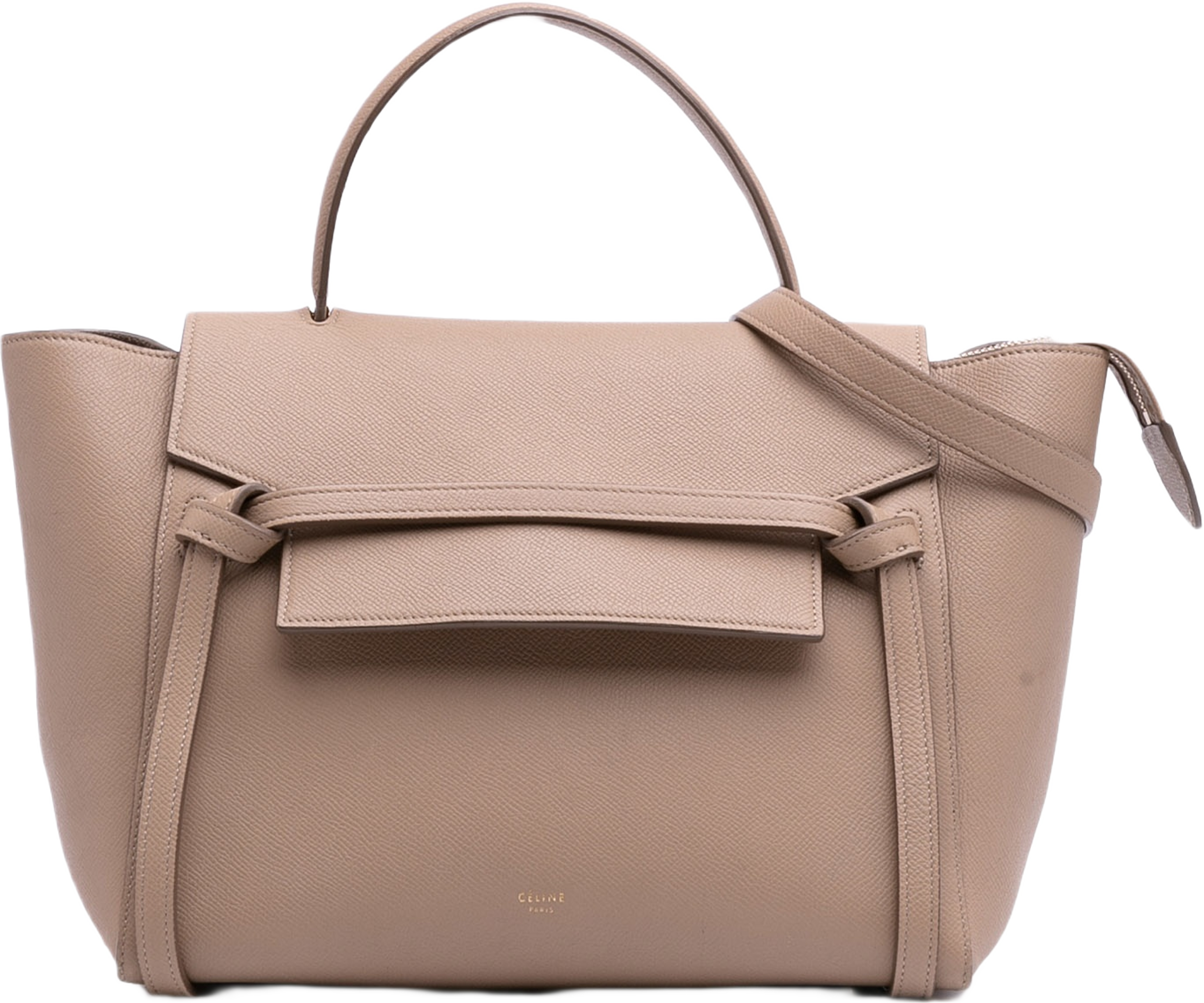 Celine Mini Grained Calfskin Belt Bag, från Luxclusif, i färgen beige.