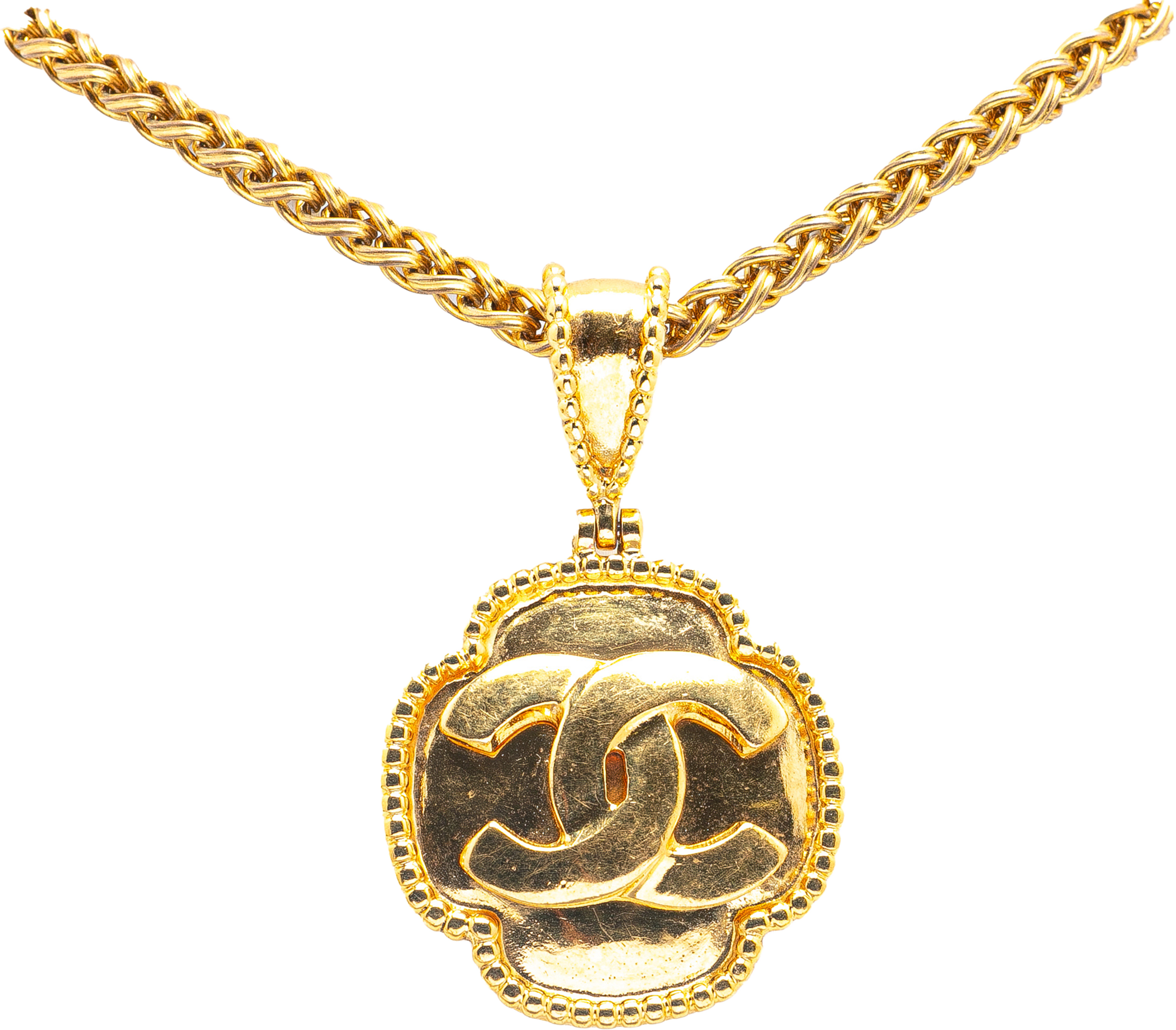 Chanel Gold Plated Cc Medallion Clover Pendant Necklace