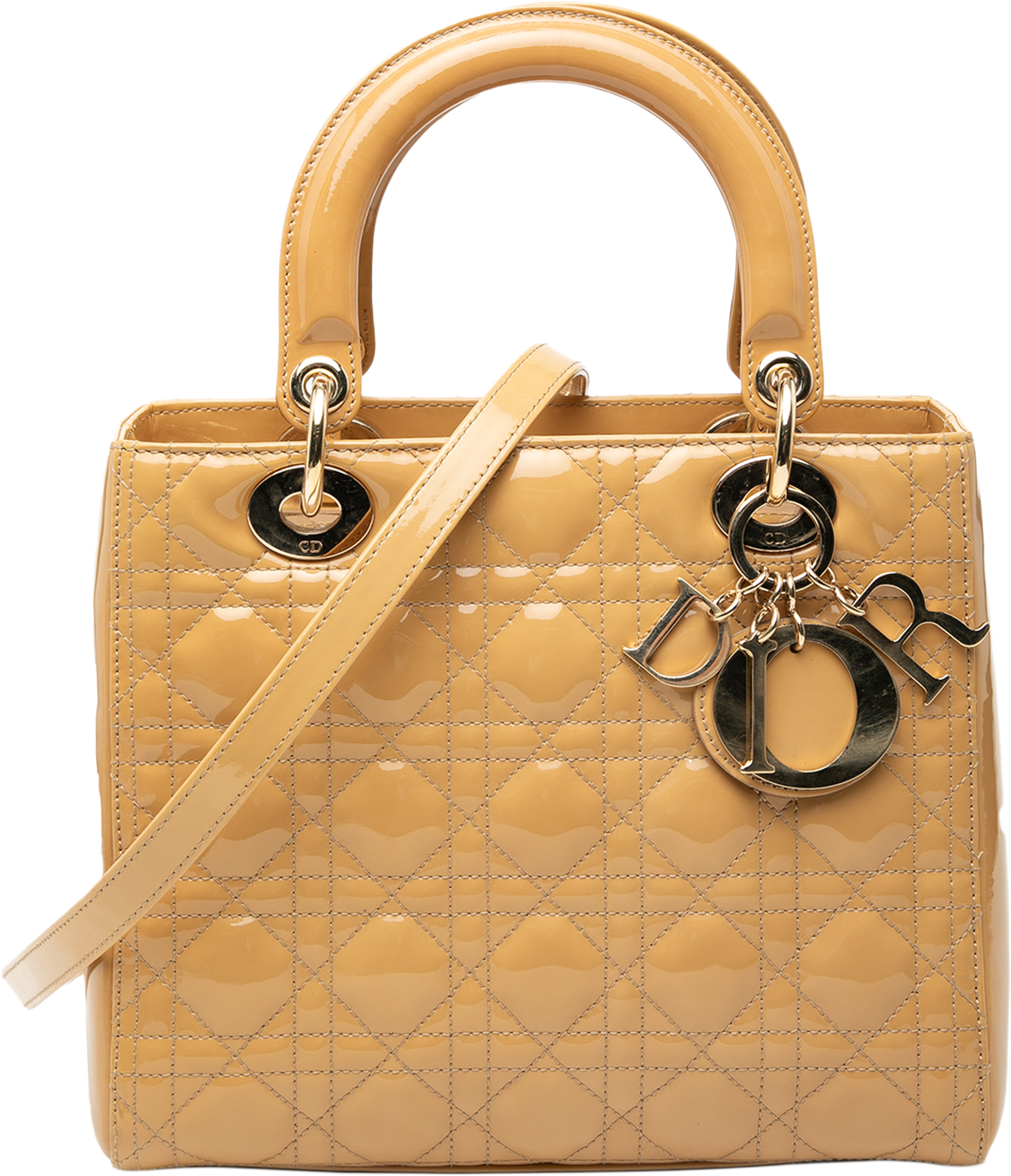 Dior Medium Patent Cannage Lady Dior, från Luxclusif, i färgen caramel. Klicka för att öppna bilden i stort format