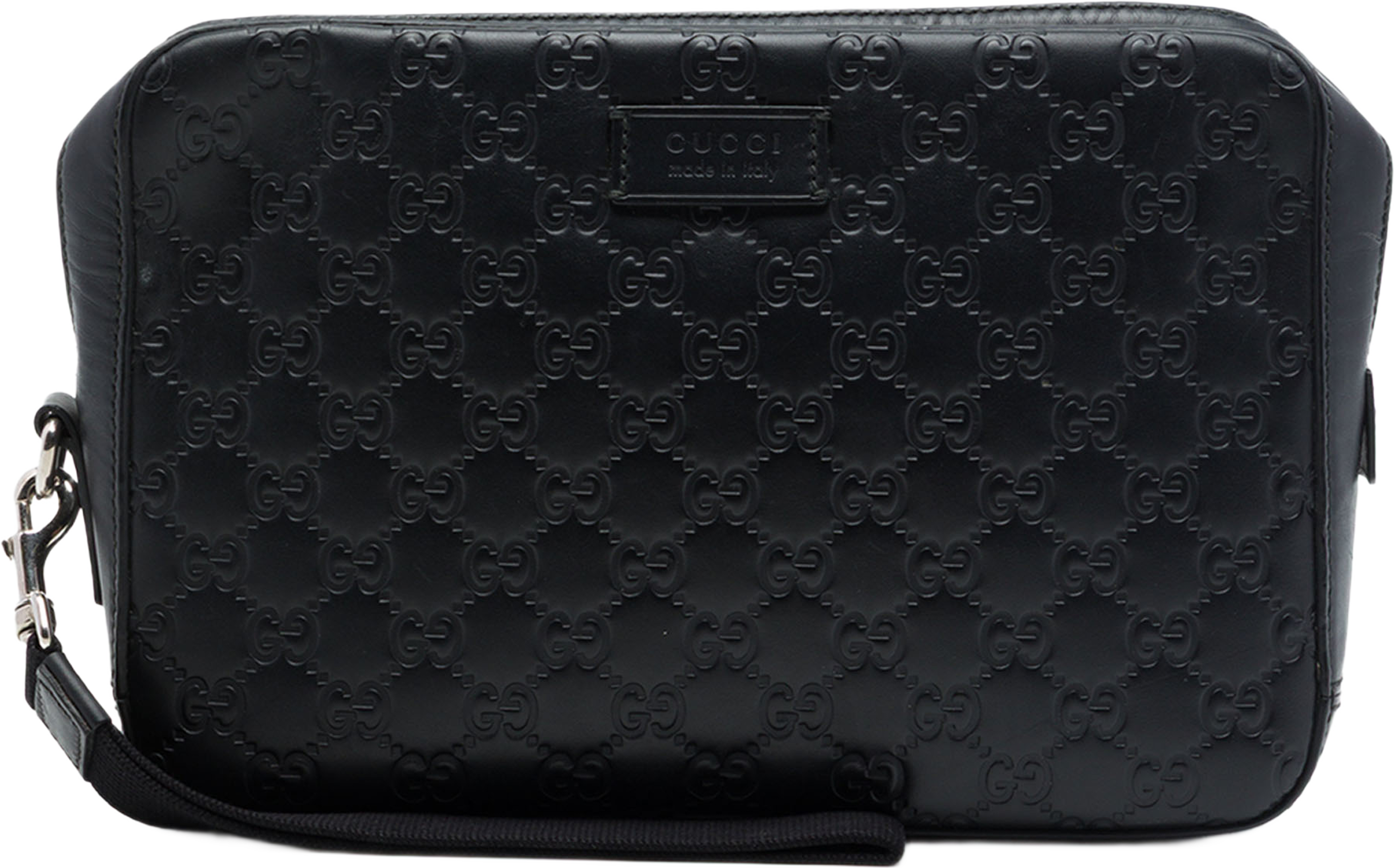 Gucci Guccissima Wristlet Clutch, från Luxclusif, i färgen svart. Klicka för att öppna bilden i stort format