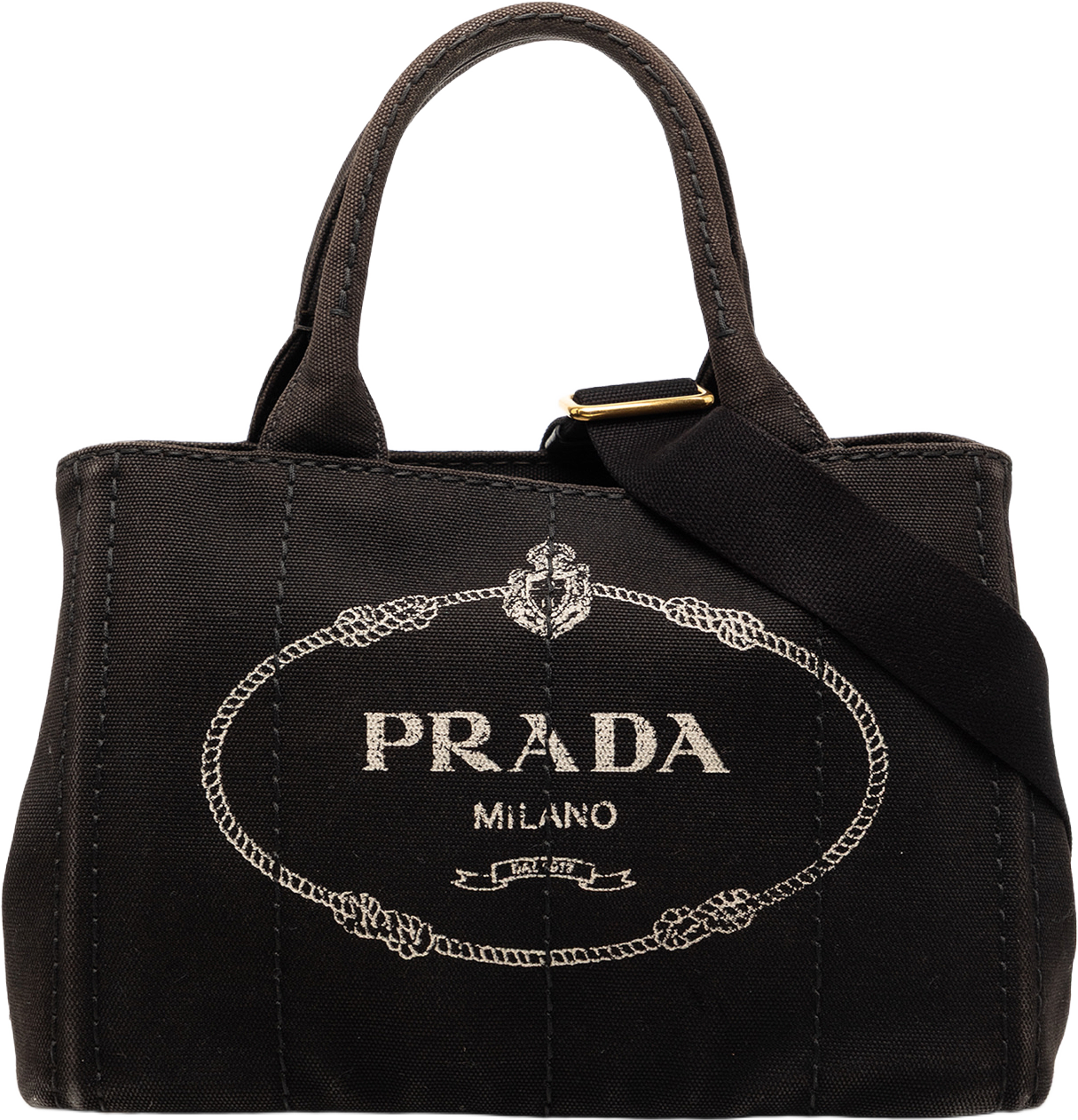 Prada Small Canvas Canapa Logo Satchel, från Luxclusif, i färgen black. Klicka för att öppna bilden i stort format