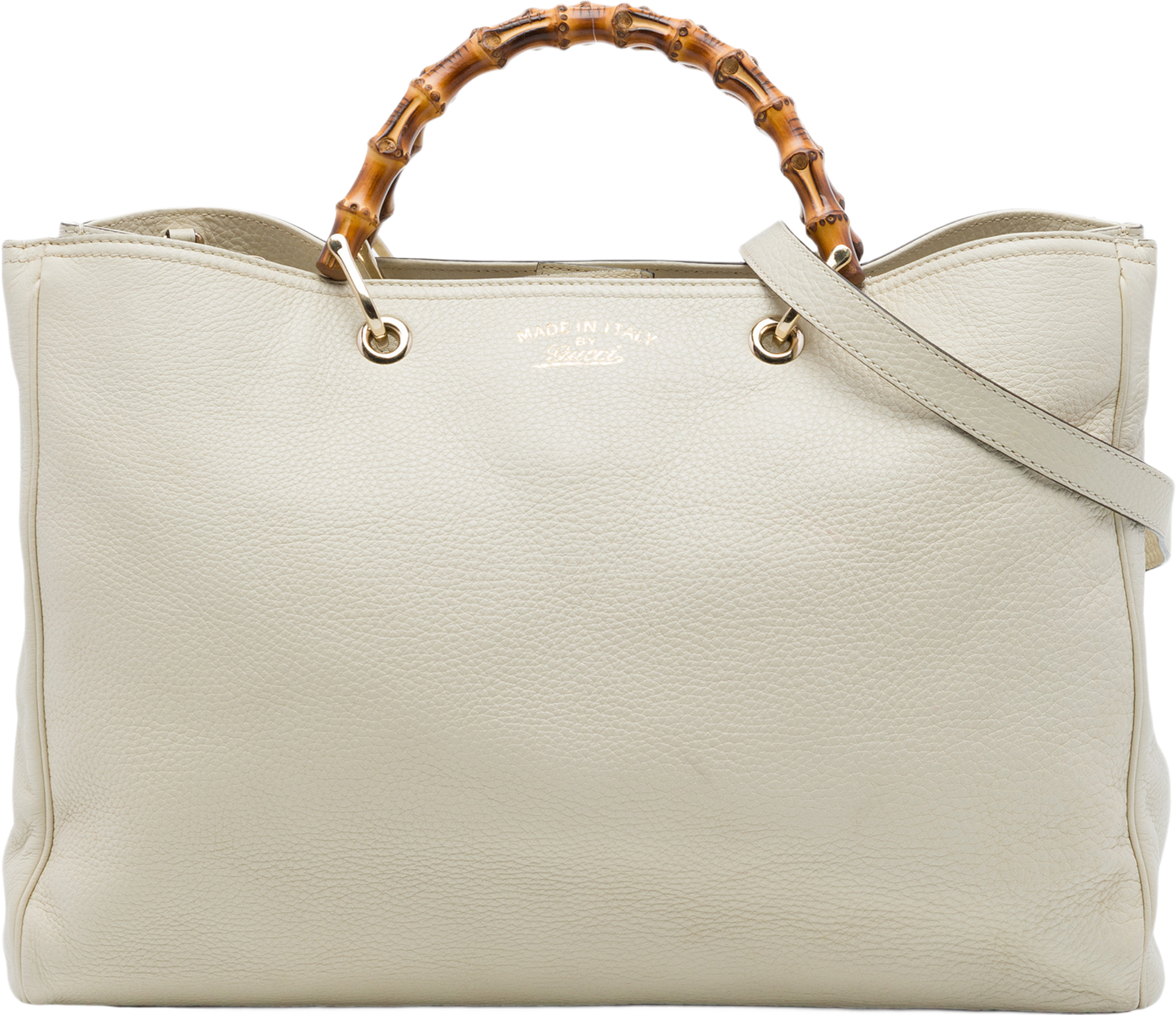 Gucci Large Calfskin Bamboo Shopper Satchel, från Luxclusif, i färgen vit. Klicka för att öppna bilden i stort format