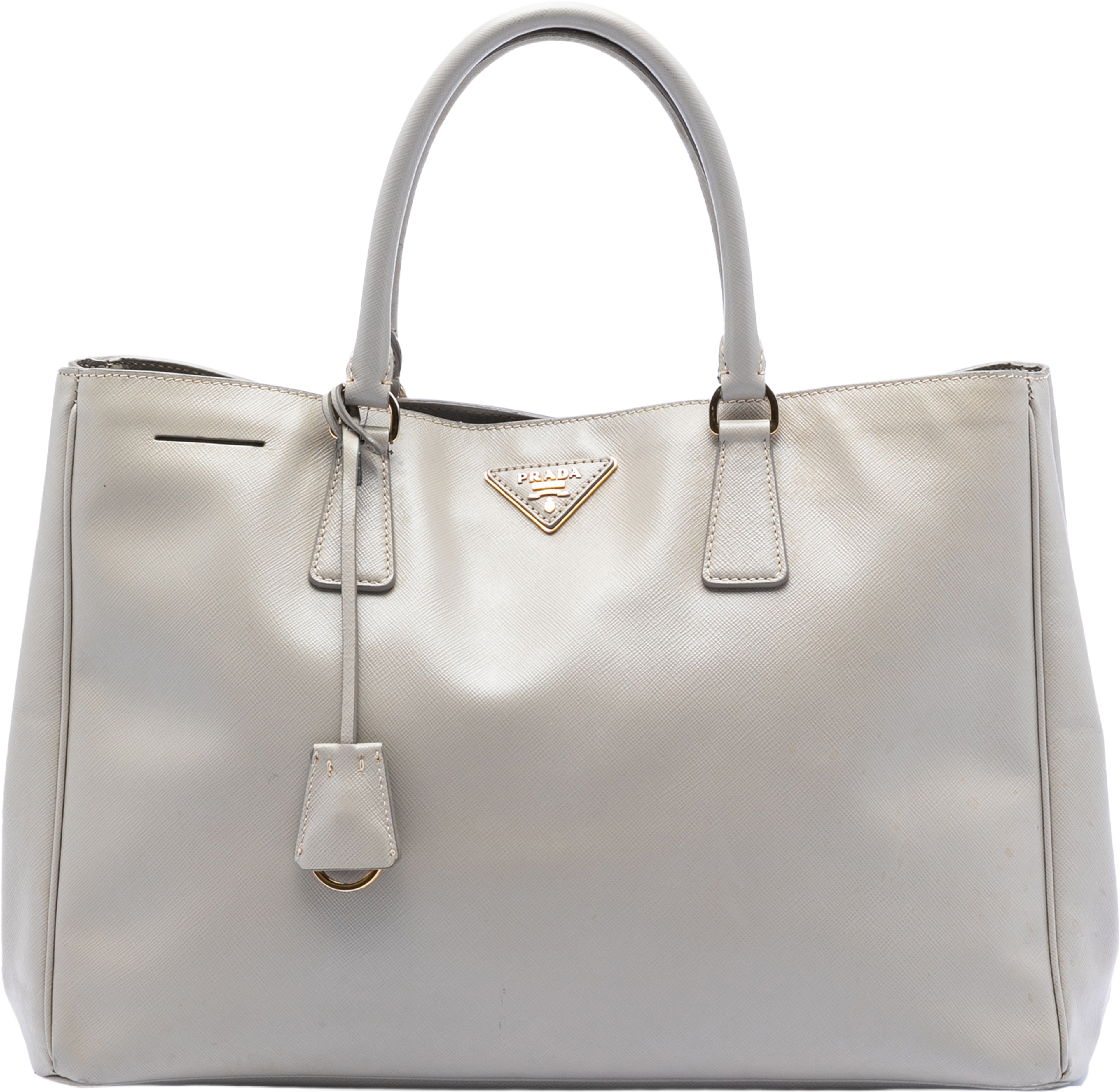 Prada Large Saffiano Lux Galleria Satchel, från Luxclusif, i färgen light gray. Klicka för att öppna bilden i stort format