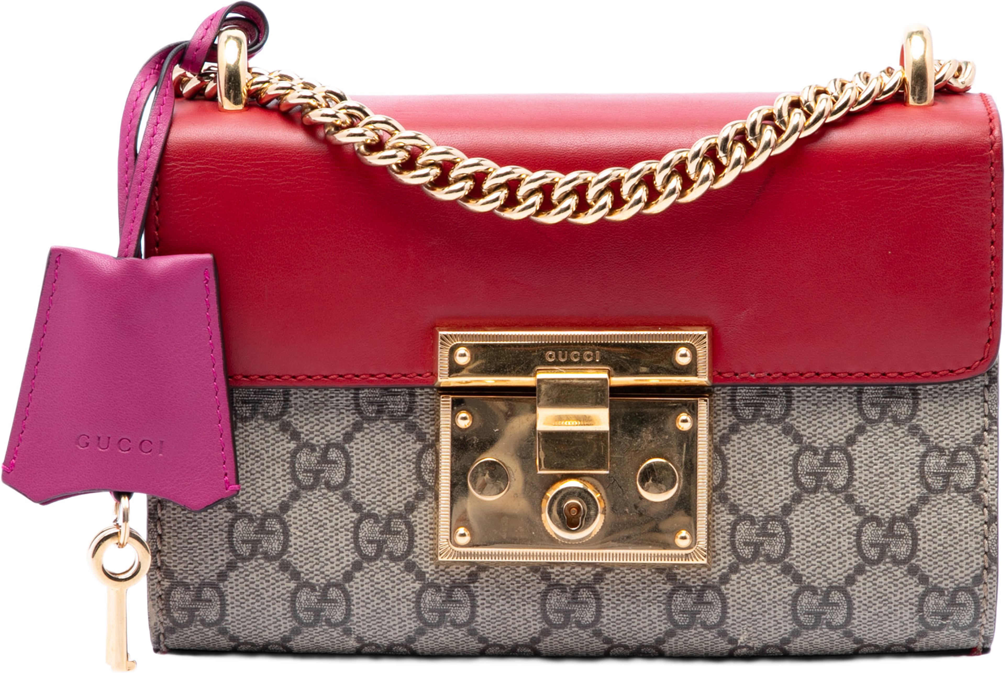 Gucci Small Gg Supreme Padlock Crossbody, från Luxclusif, i färgen beige. Klicka för att öppna bilden i stort format
