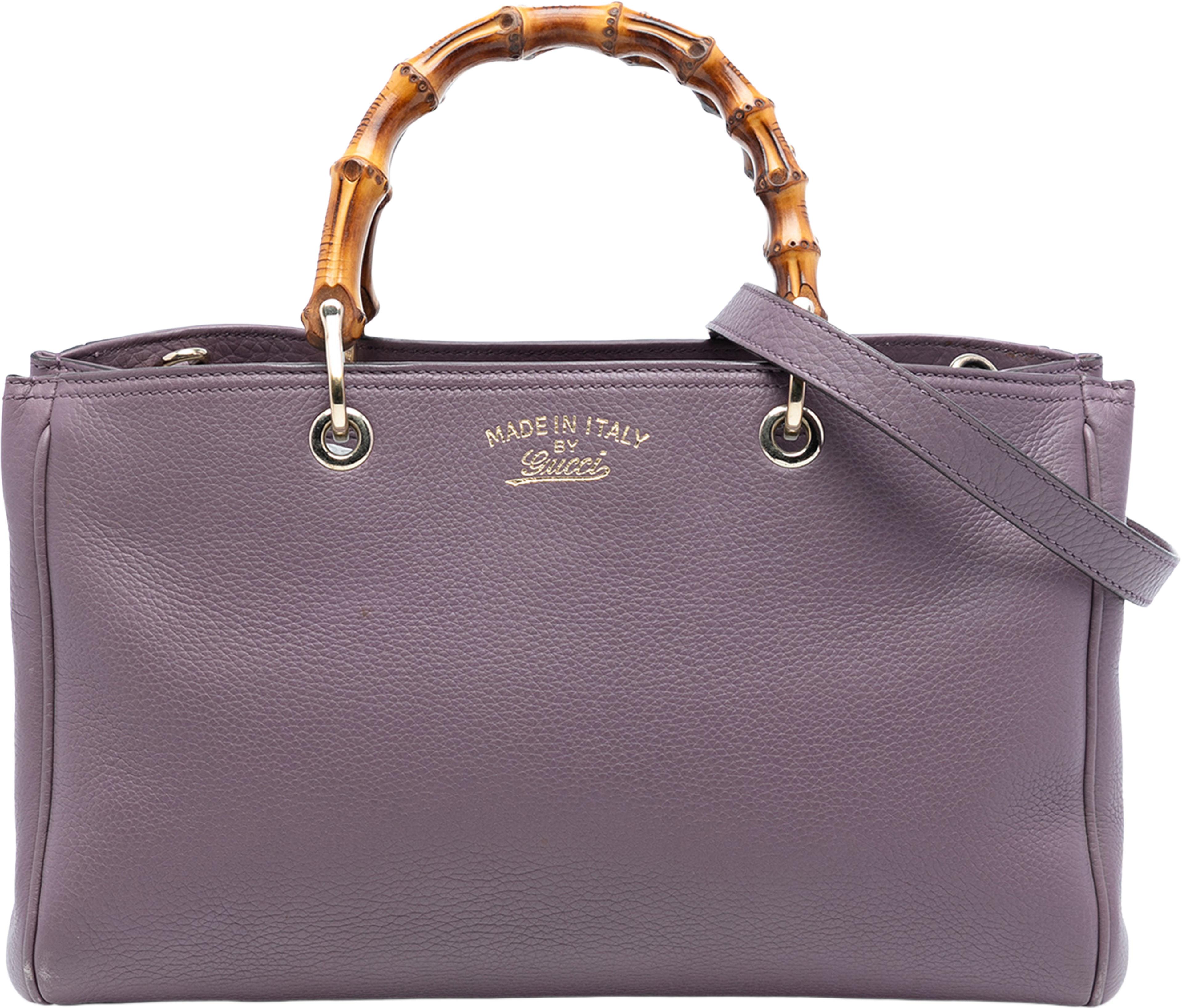 Gucci Medium Calfskin Bamboo Shopper Satchel, från Luxclusif, i färgen dark purple. Klicka för att öppna bilden i stort format