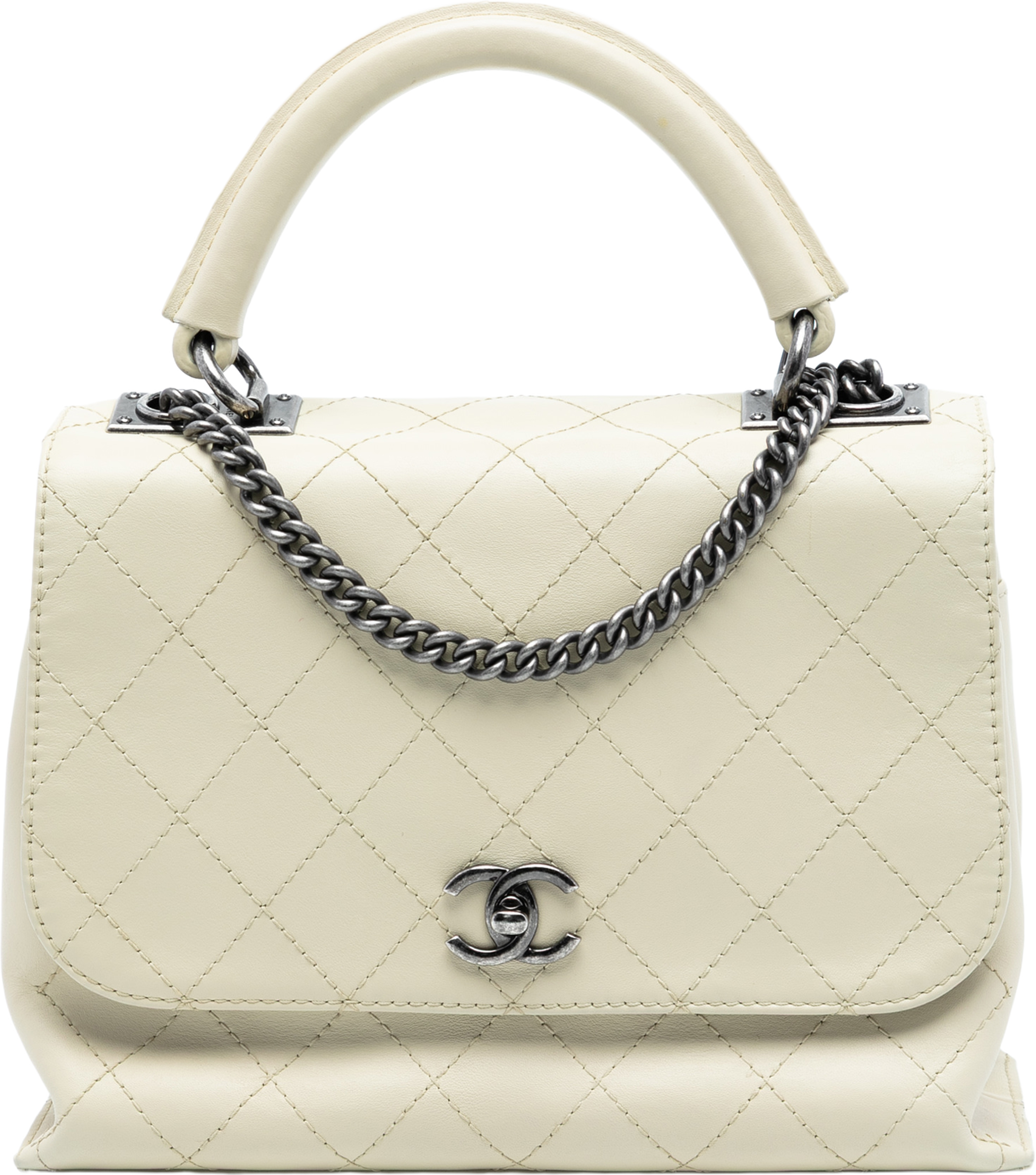 Chanel Stitched Calfskin Urban Luxury Top Handle Bag, från Luxclusif, i färgen ivory. Klicka för att öppna bilden i stort format
