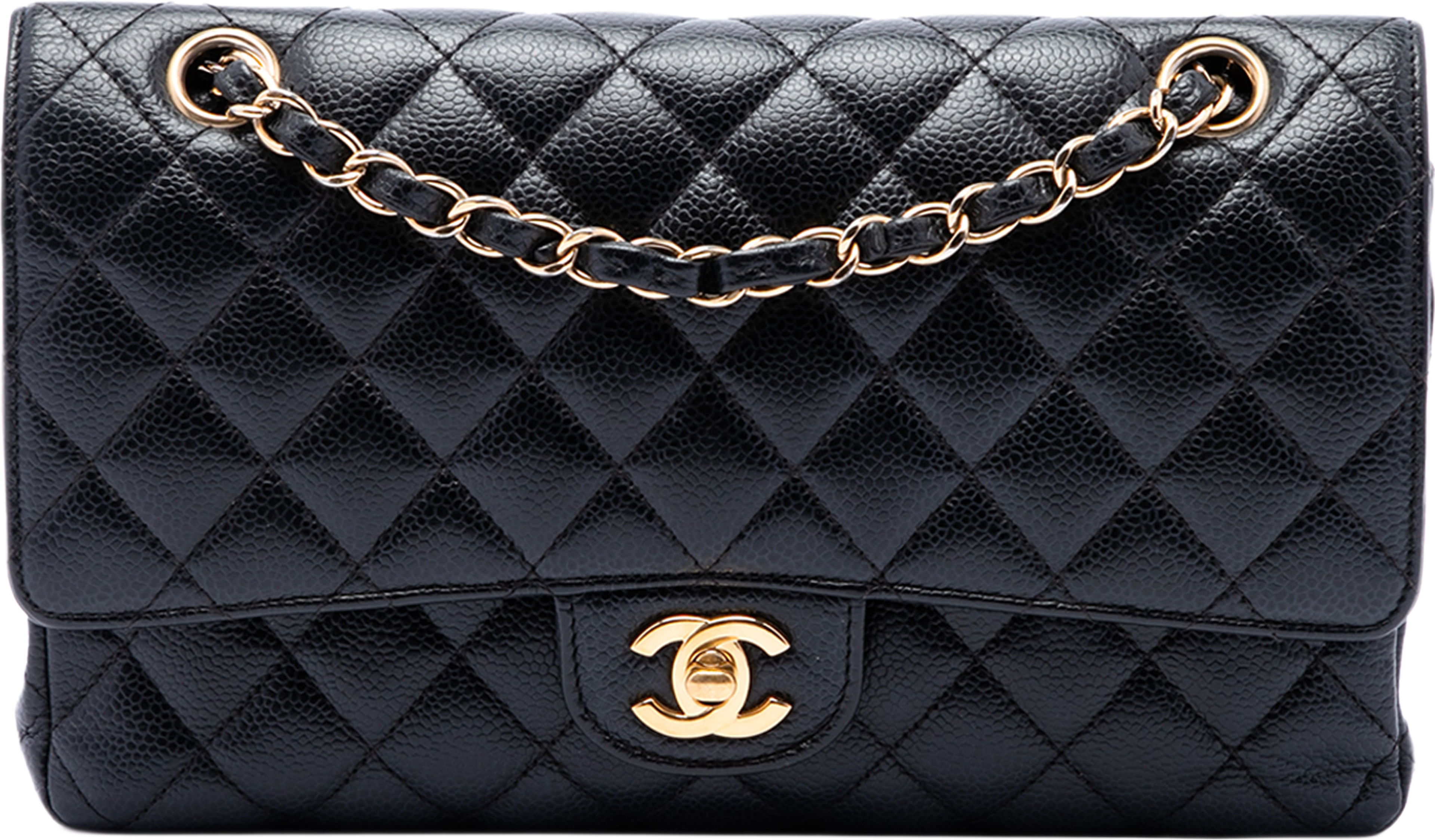 Chanel Medium Classic Caviar Double Flap, från Luxclusif, i färgen svart. Klicka för att öppna bilden i stort format