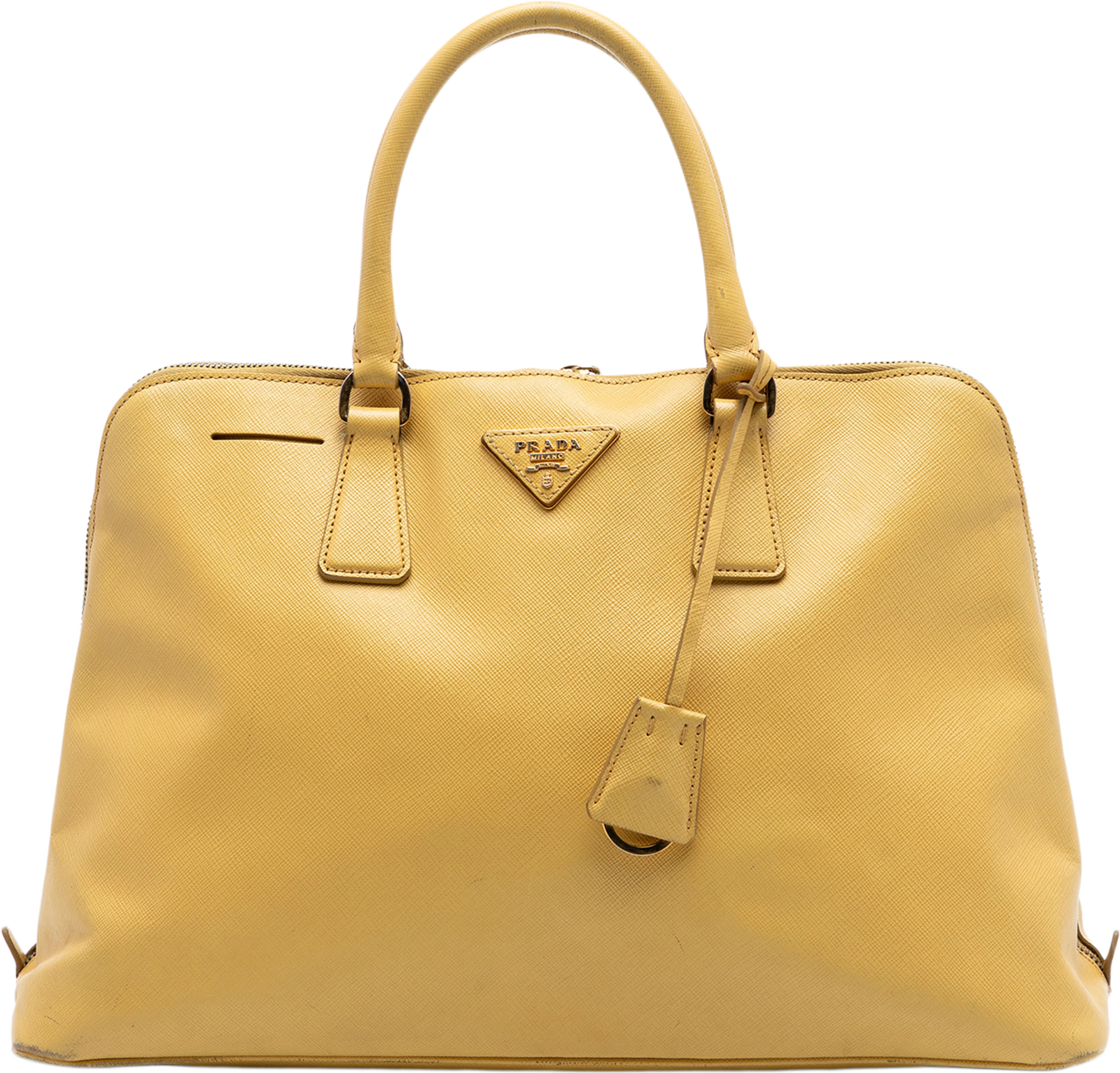 Prada Large Saffiano Lux Promenade Satchel, från Luxclusif, i färgen yellow. Klicka för att öppna bilden i stort format