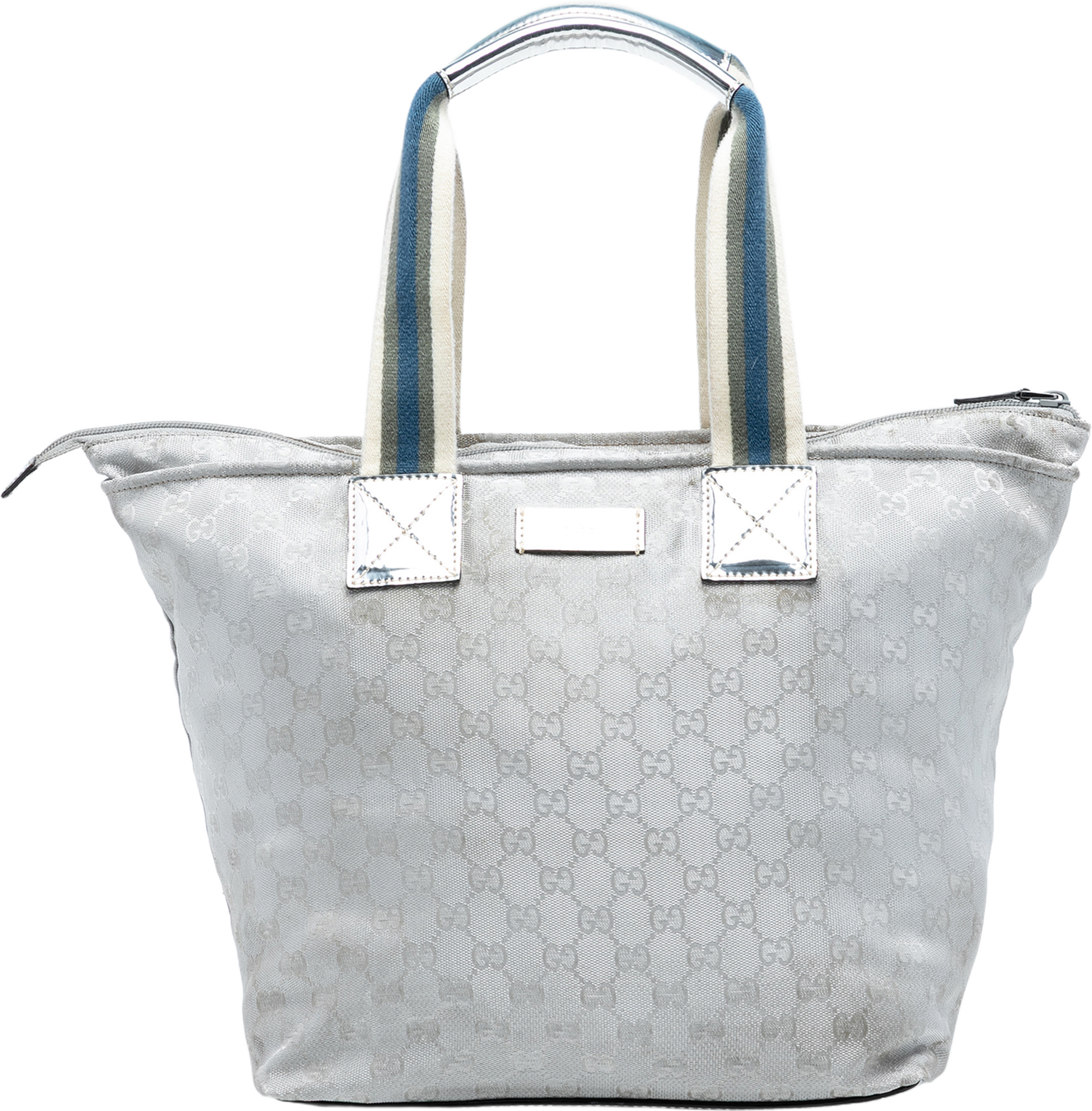 Gucci Gg Canvas Web Tote, från Luxclusif, i färgen silver. Klicka för att öppna bilden i stort format
