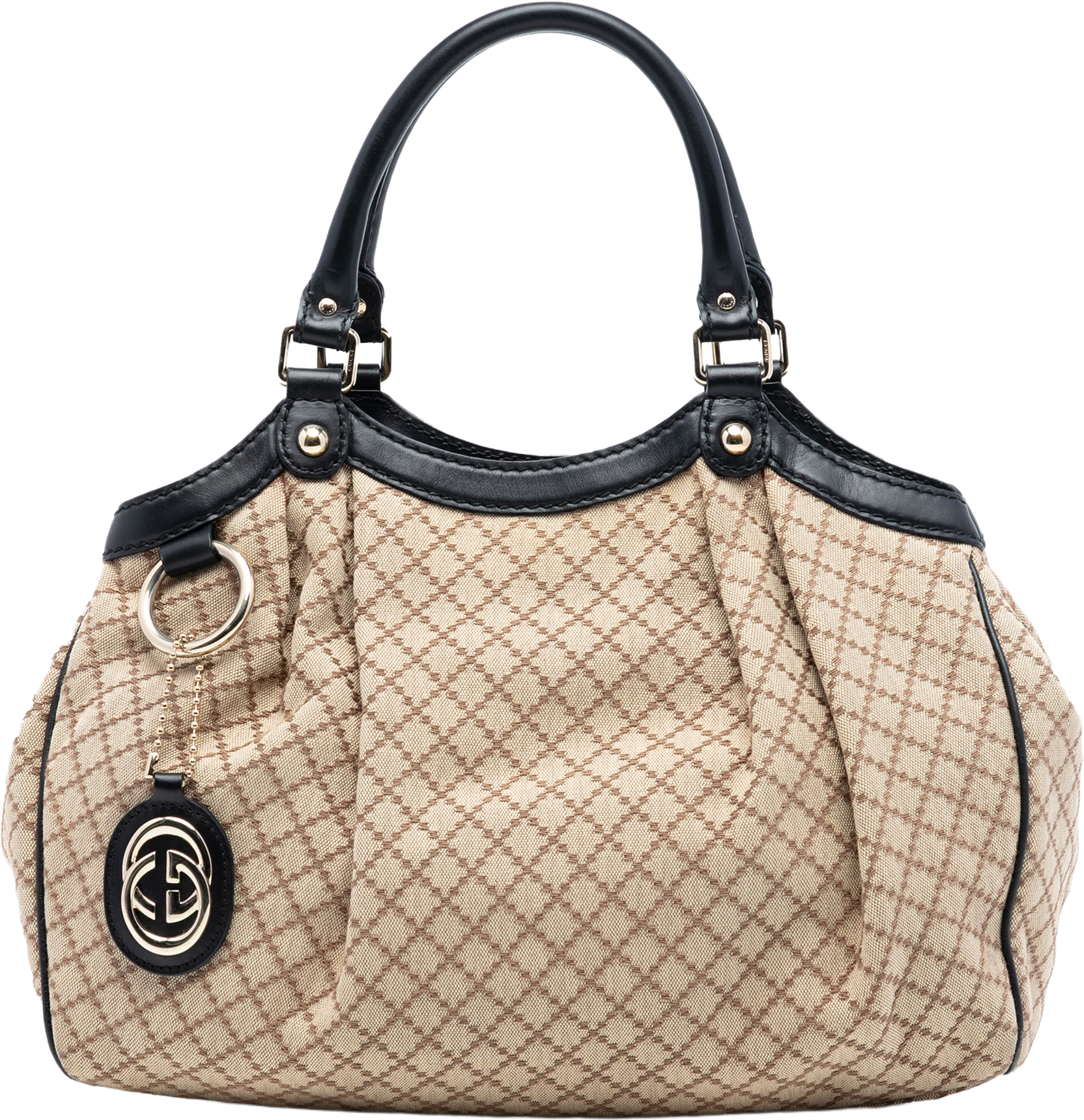 Gucci Medium Diamante Canvas Sukey Tote, från Luxclusif, i färgen beige. Klicka för att öppna bilden i stort format