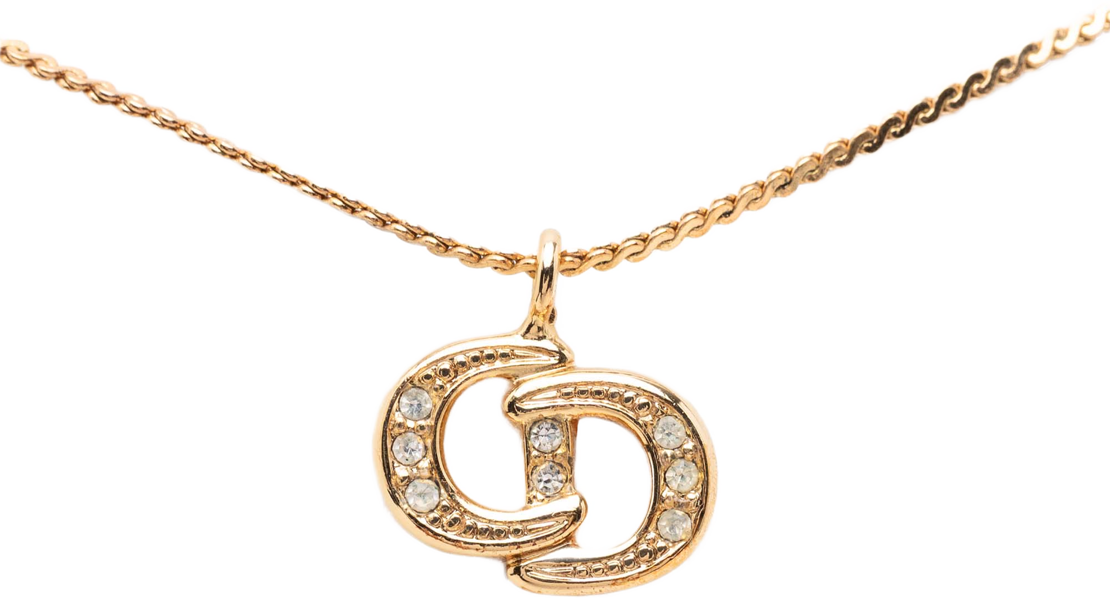 Dior Gold Plated Rhinestone Cd Logo Pendant Necklace, från Luxclusif, i färgen gold. Klicka för att öppna bilden i stort format