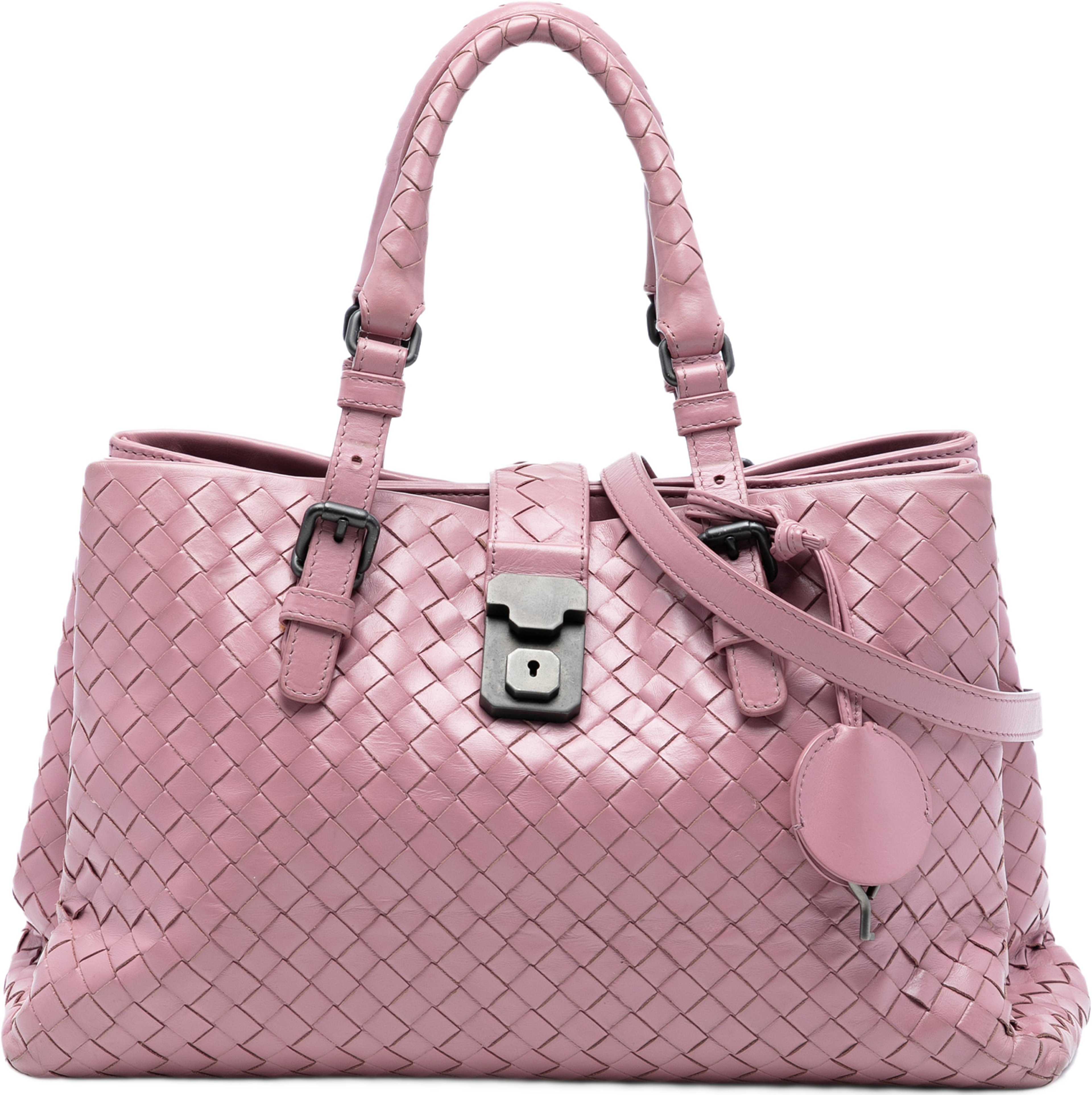 Bottega Veneta Small Nappa Intrecciato Roma Satchel, från Luxclusif, i färgen pink. Klicka för att öppna bilden i stort format