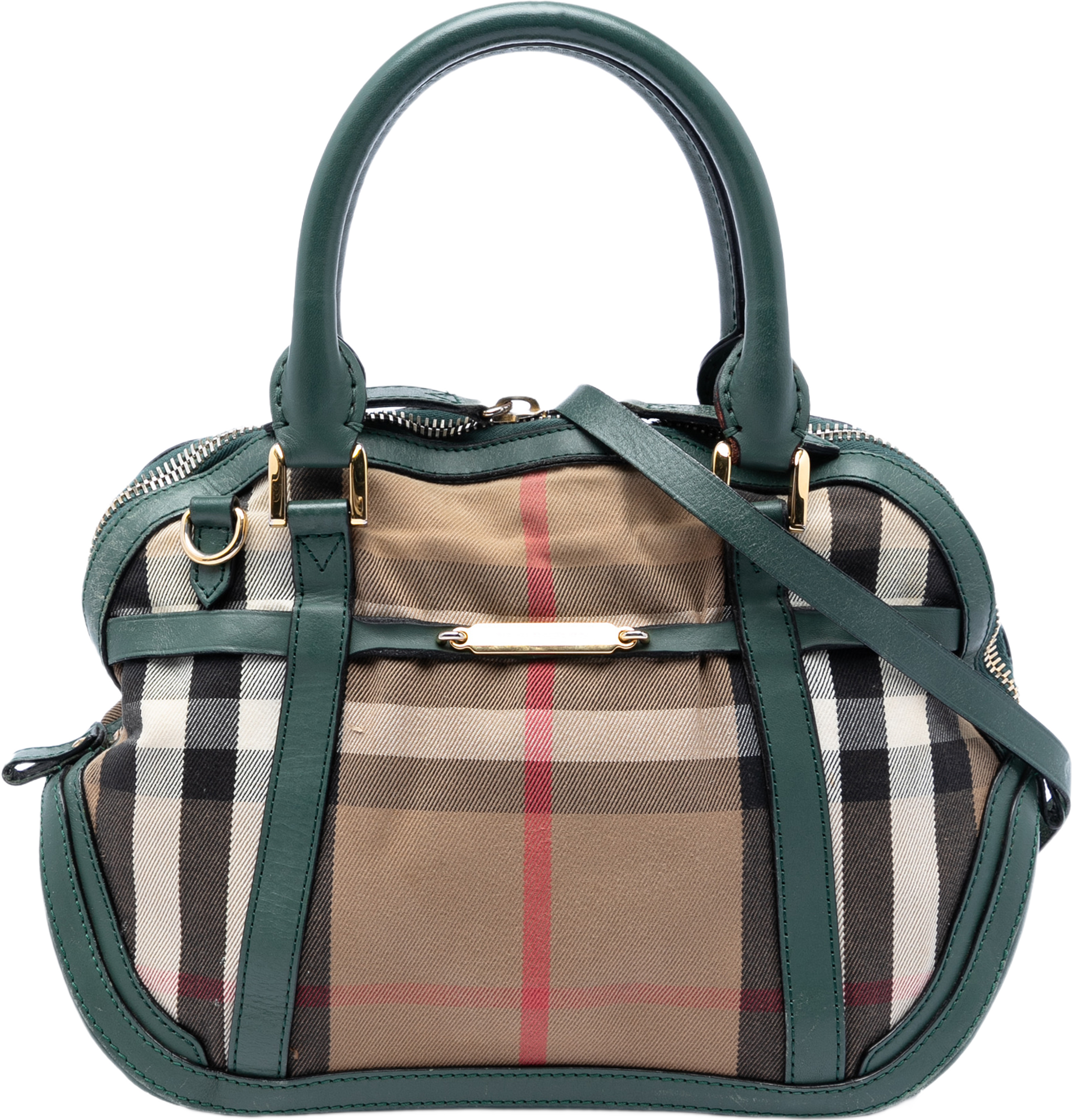 Burberry Small Leather Trimmed House Check Canvas Bridle Orchard Satchel, från Luxclusif, i färgen beige. Klicka för att öppna bilden i stort format
