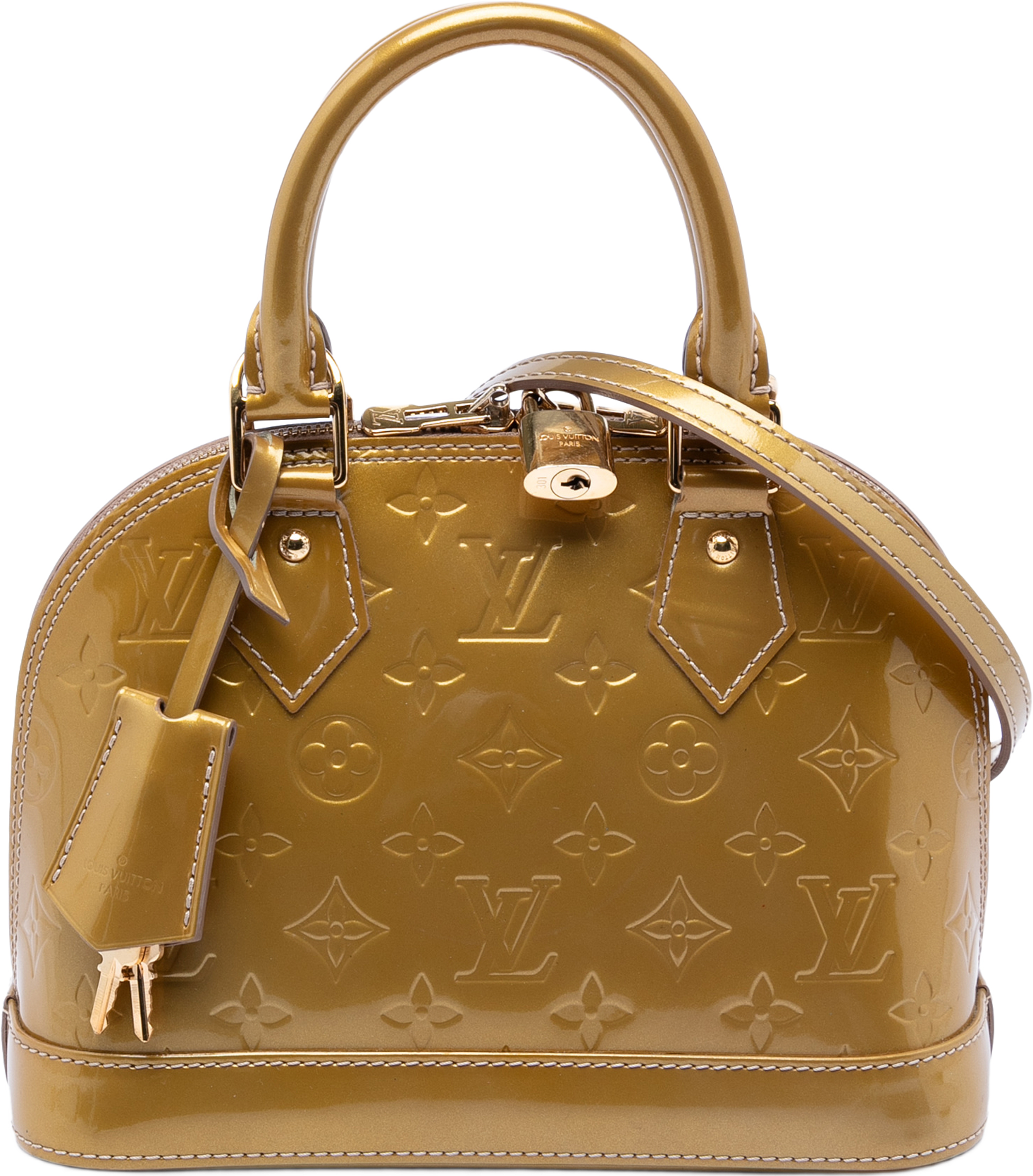 Louis Vuitton Monogram Vernis Alma Bb, från Luxclusif, i färgen guld. Klicka för att öppna bilden i stort format