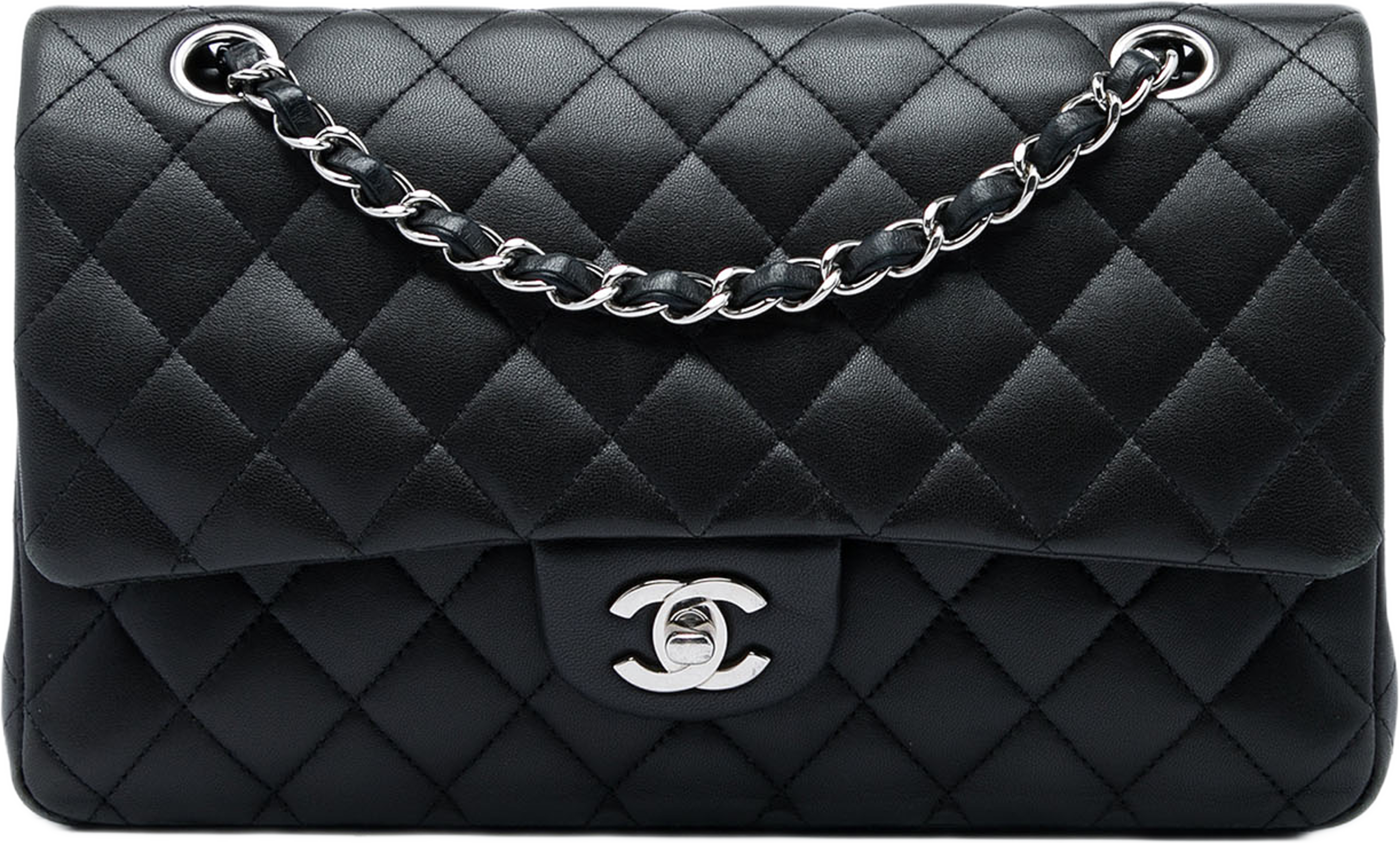 Chanel Medium Classic Lambskin Double Flap, från Luxclusif, i färgen svart. Klicka för att öppna bilden i stort format