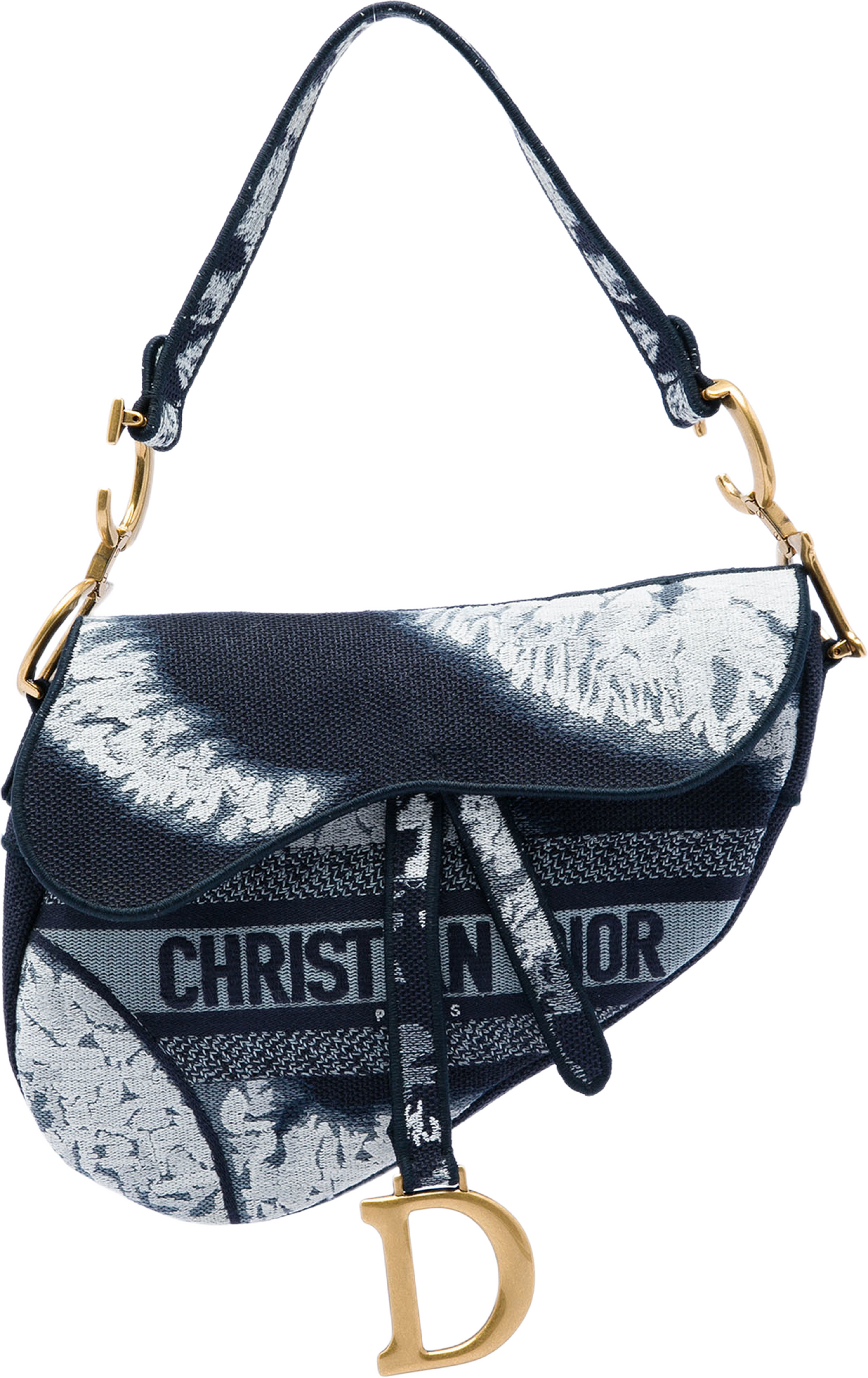 Dior Canvas Embroidered Tie Dye Saddle Bag, från Luxclusif, i färgen blå. Klicka för att öppna bilden i stort format