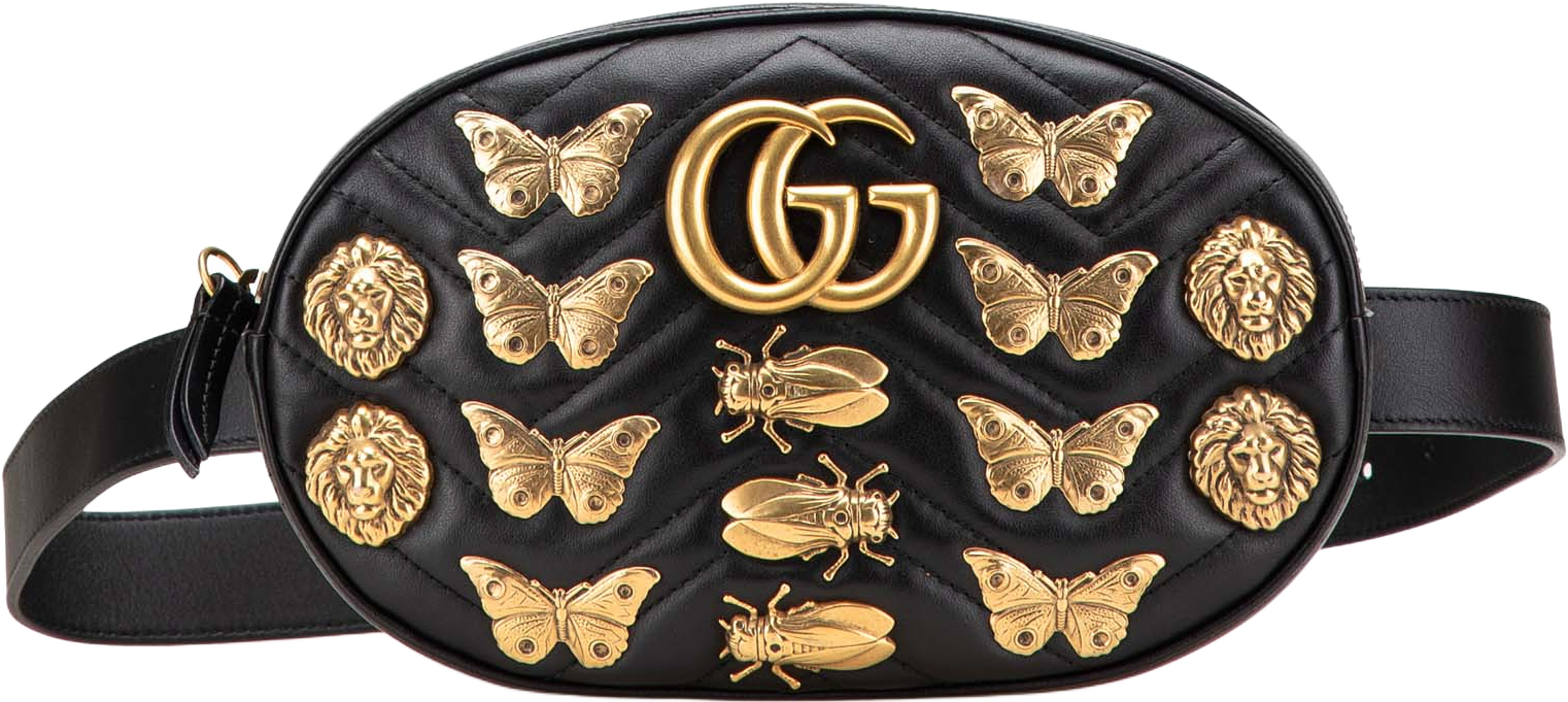 Gucci Gg Marmont Matelasse Leather Animalier Belt Bag, från Luxclusif, i färgen black. Klicka för att öppna bilden i stort format