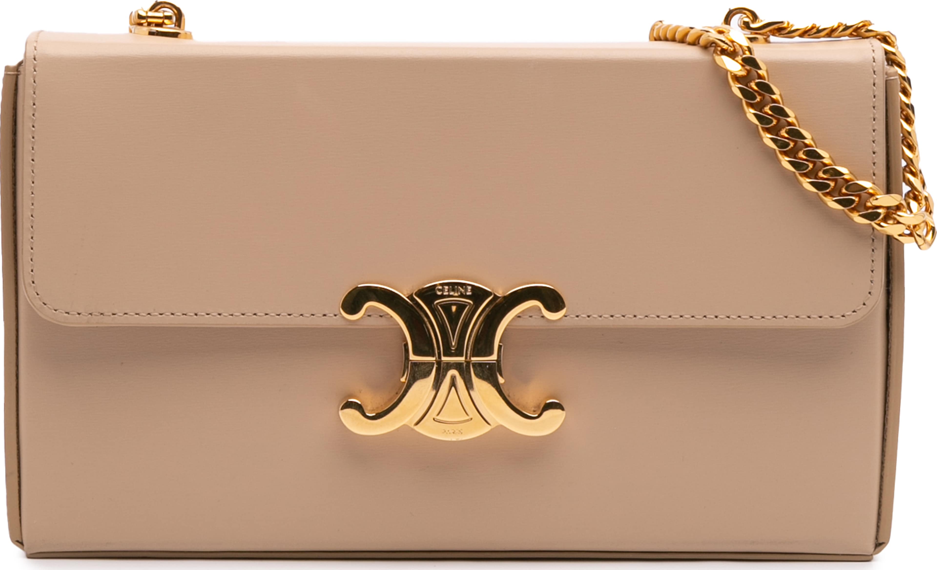 Celine Shiny Calfskin Triomphe Chain Box Shoulder Bag