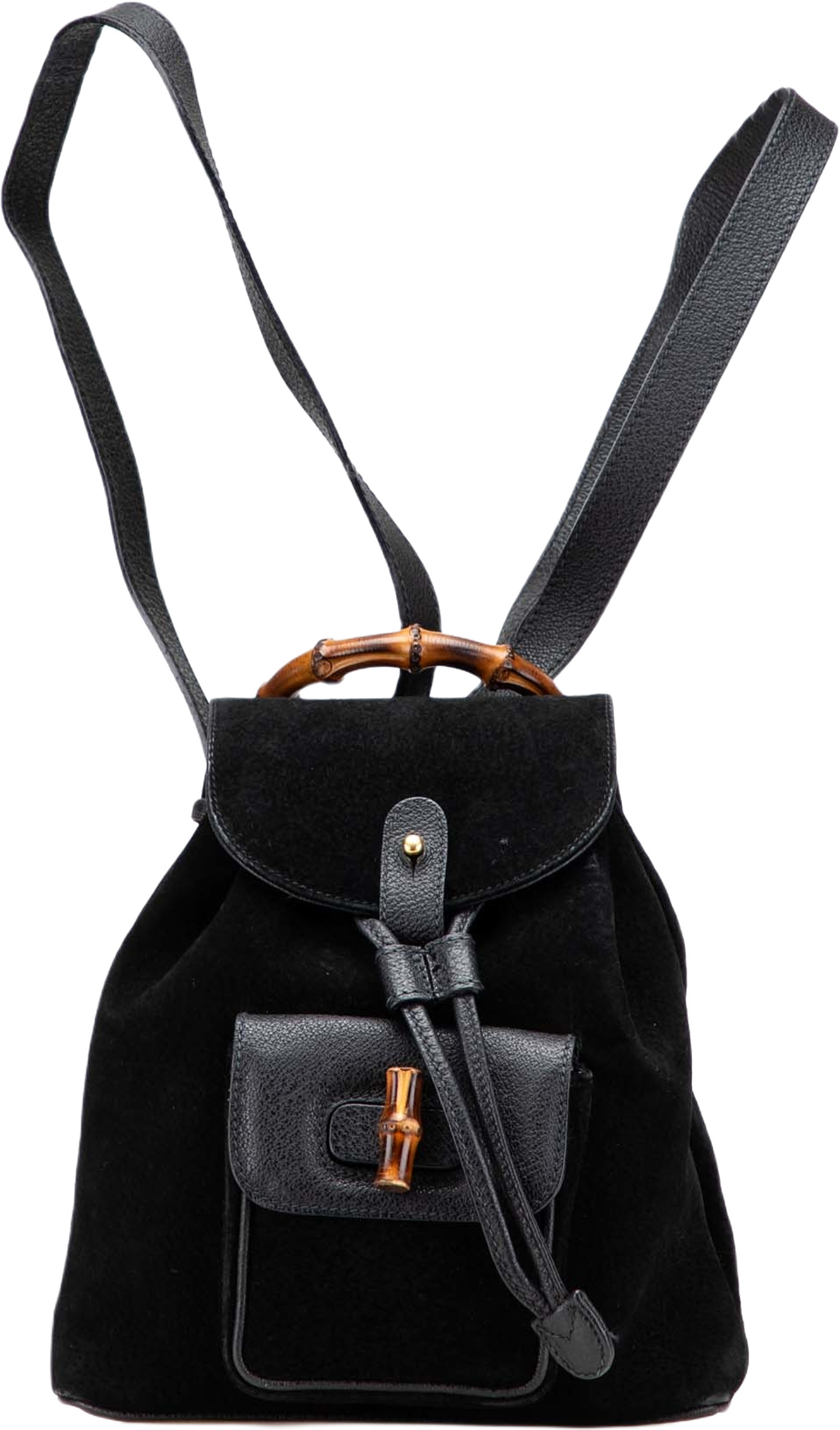 Gucci Suede Bamboo Backpack, från Luxclusif, i färgen black. Klicka för att öppna bilden i stort format
