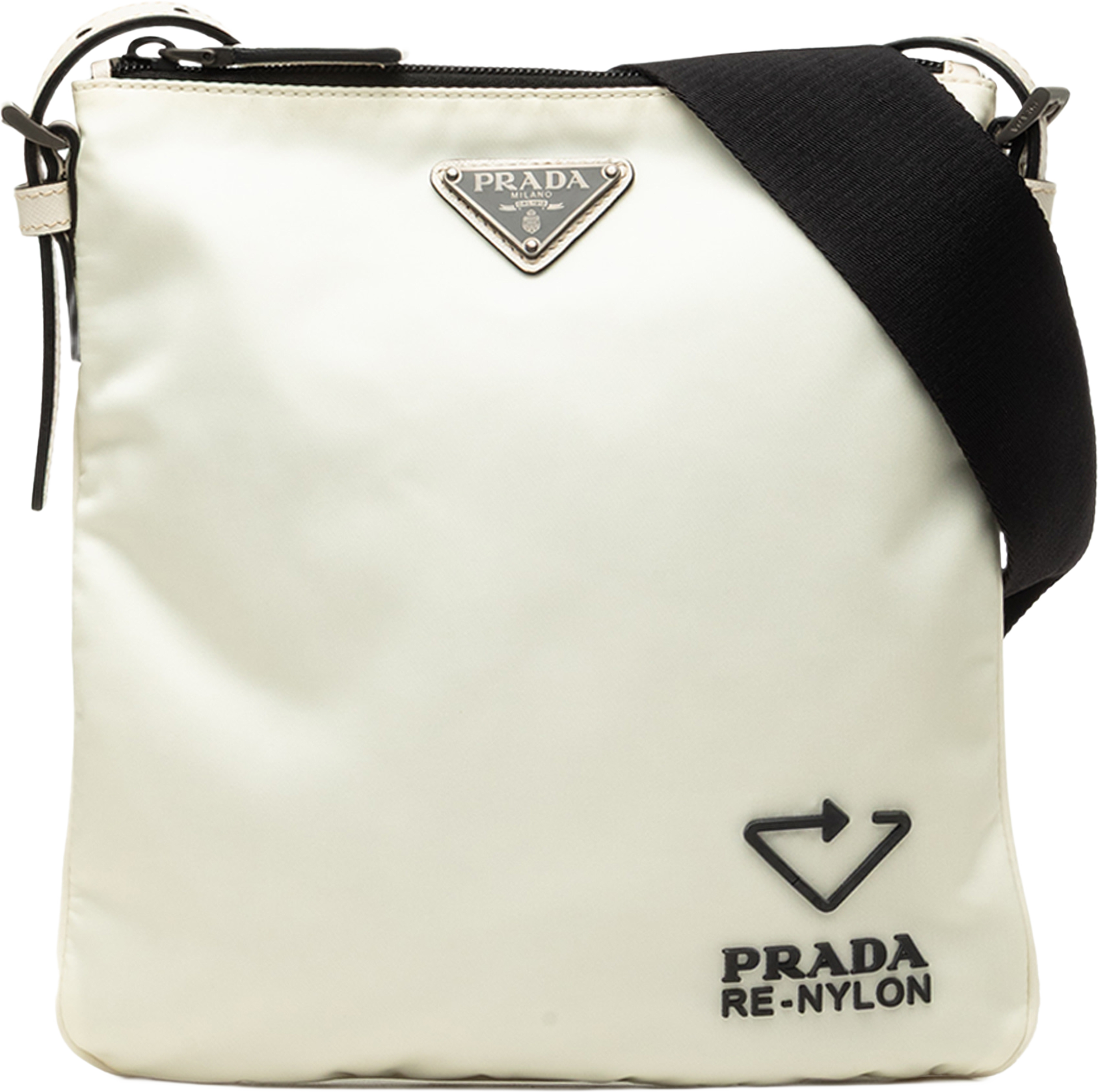 Prada Re Nylon Zip Top Crossbody, från Luxclusif, i färgen vit. Klicka för att öppna bilden i stort format