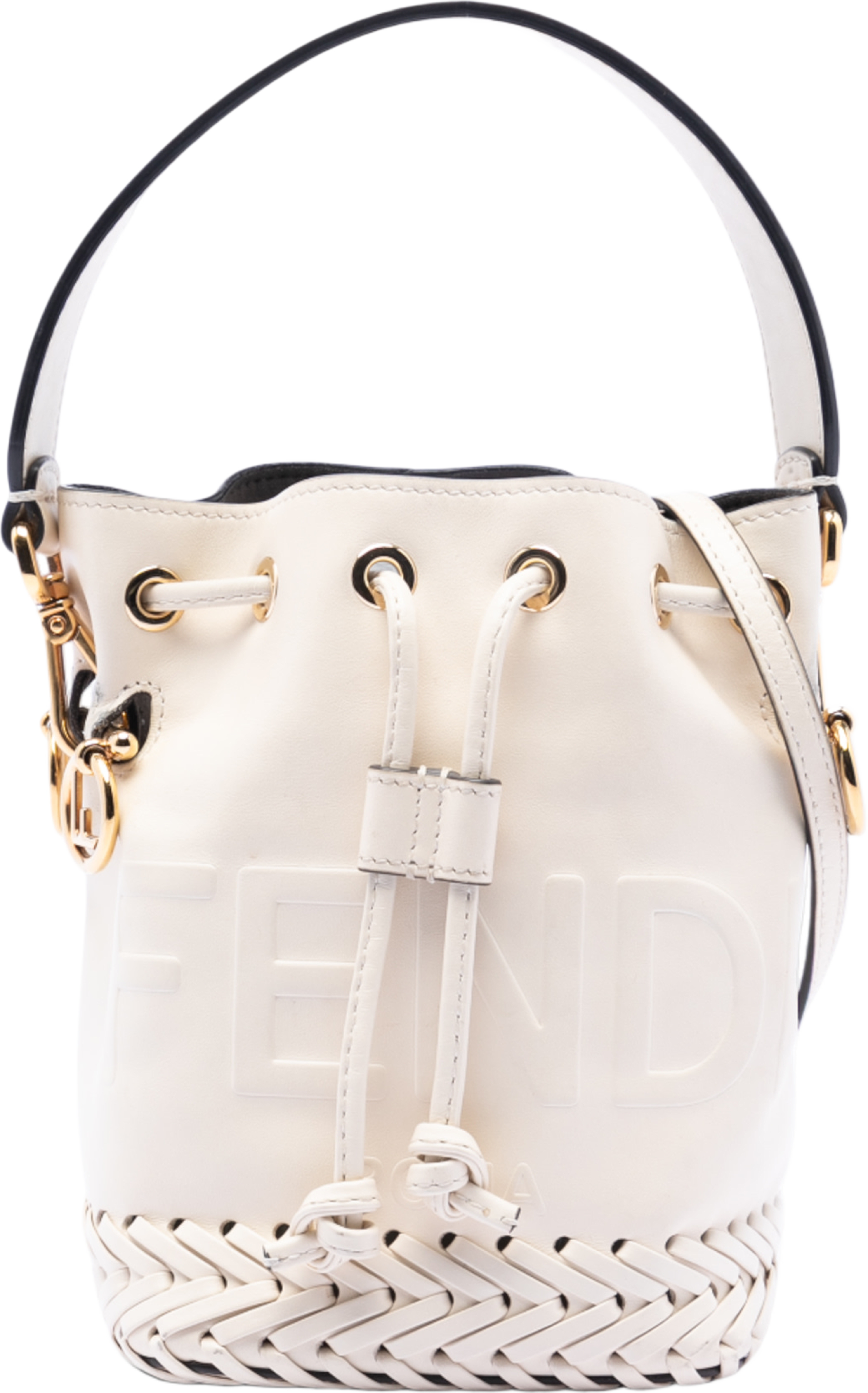 Fendi Mini Embossed Leather Whipstitch Mon Tresor Bucket Bag, från Luxclusif, i färgen off white. Klicka för att öppna bilden i stort format
