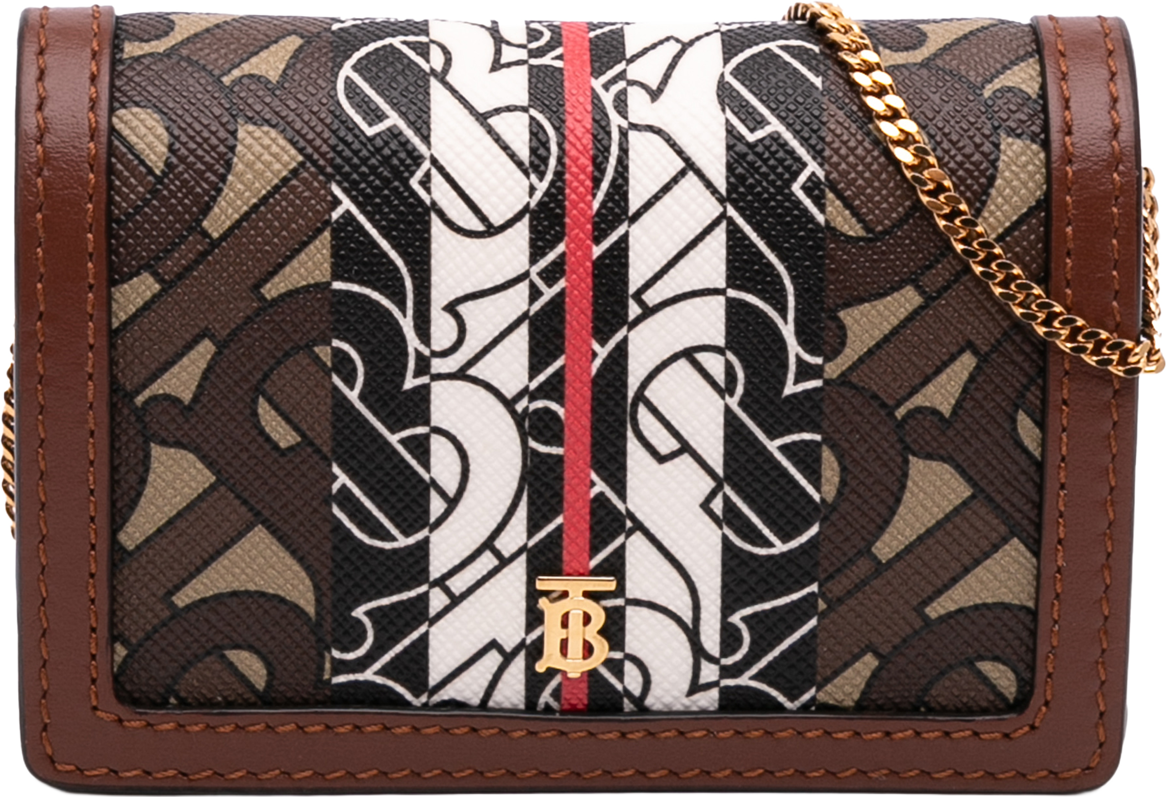 Burberry Monogram Stripe E-canvas Jessie Tb Wallet On Chain, från Luxclusif, i färgen brown. Klicka för att öppna bilden i stort format