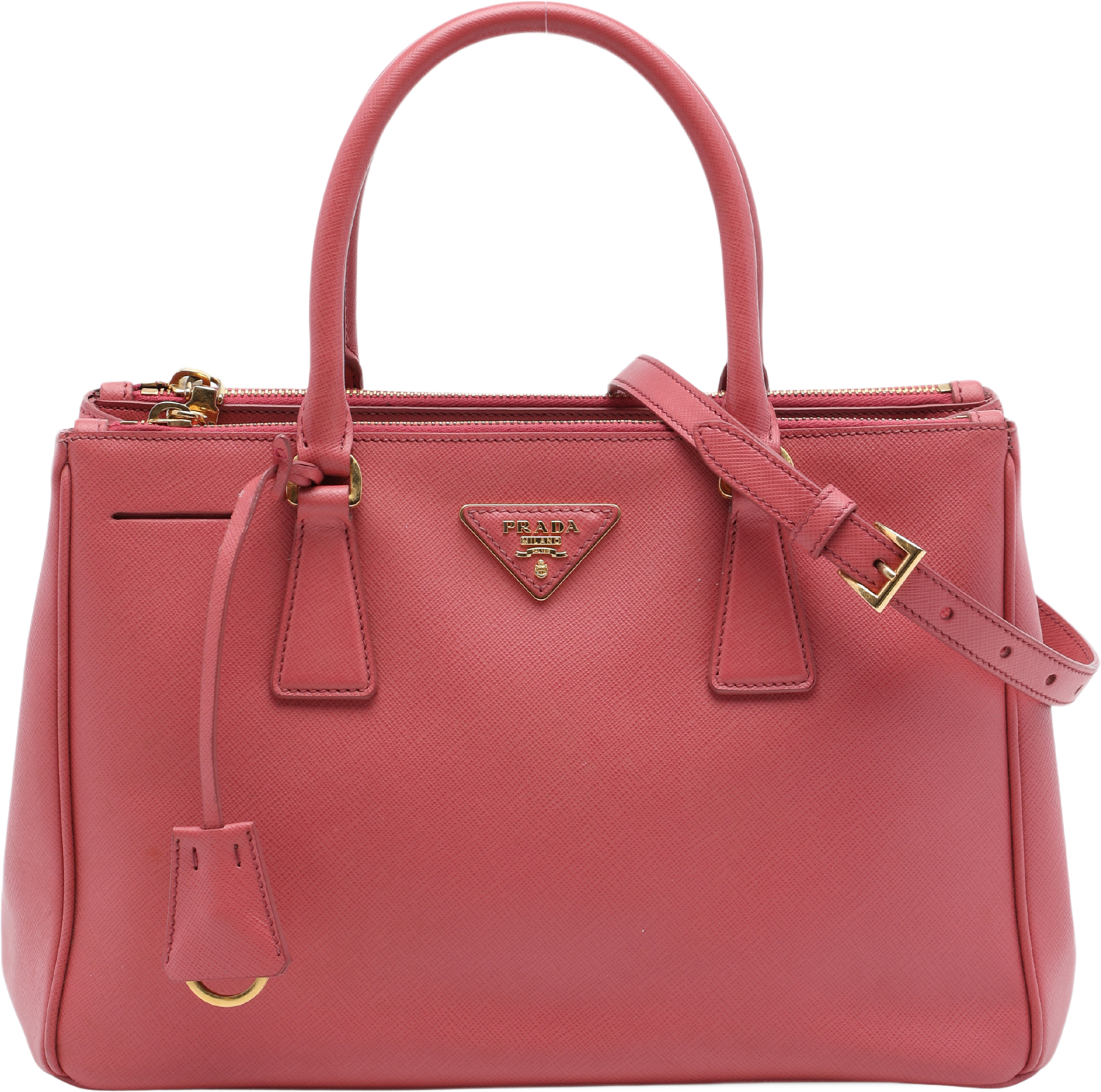 Prada Medium Saffiano Lux Galleria Double Zip Tote, från Luxclusif, i färgen rosa. Klicka för att öppna bilden i stort format