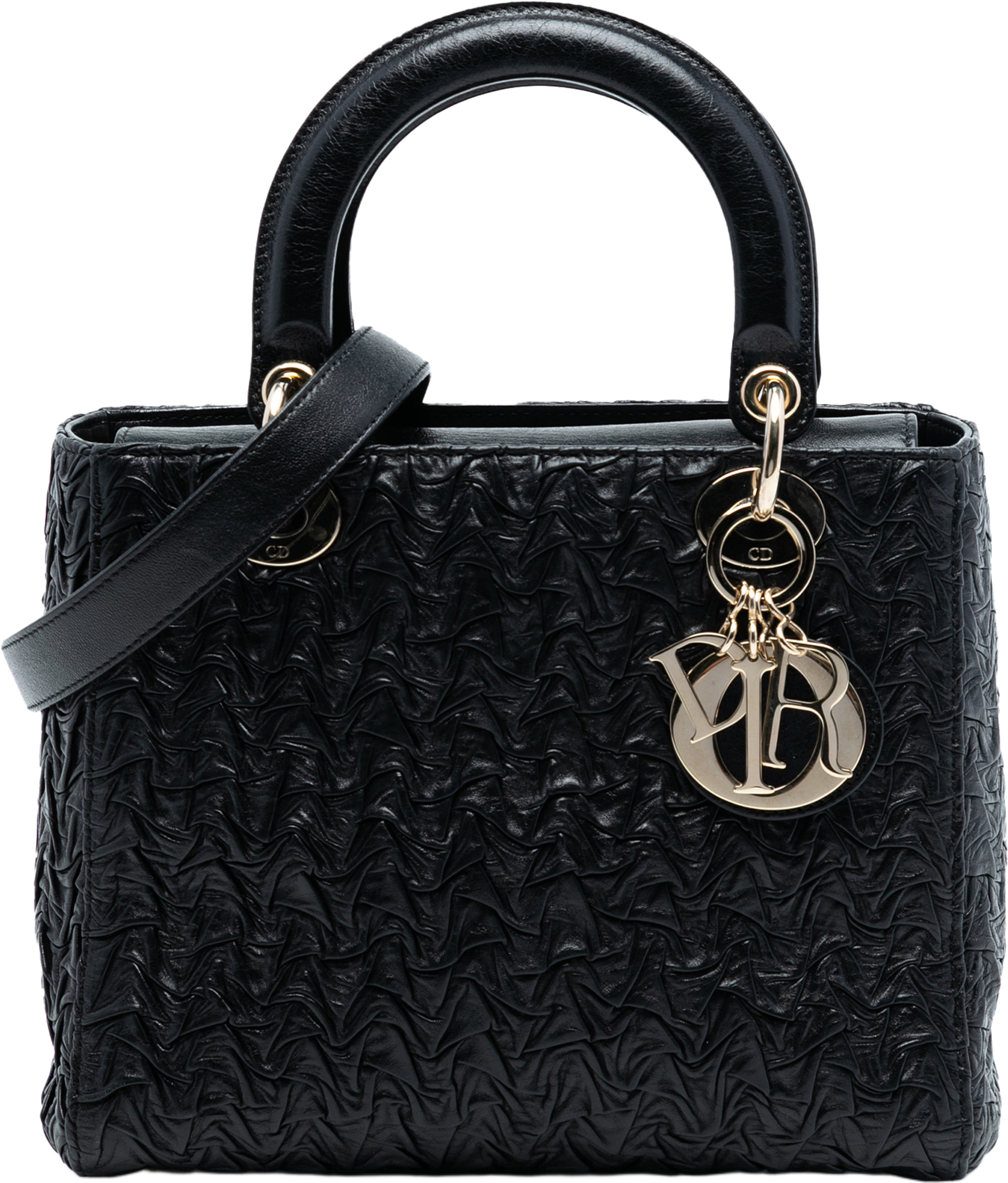 Dior Medium Wavy Crinkled Lambskin Lady Dior, från Luxclusif, i färgen black. Klicka för att öppna bilden i stort format