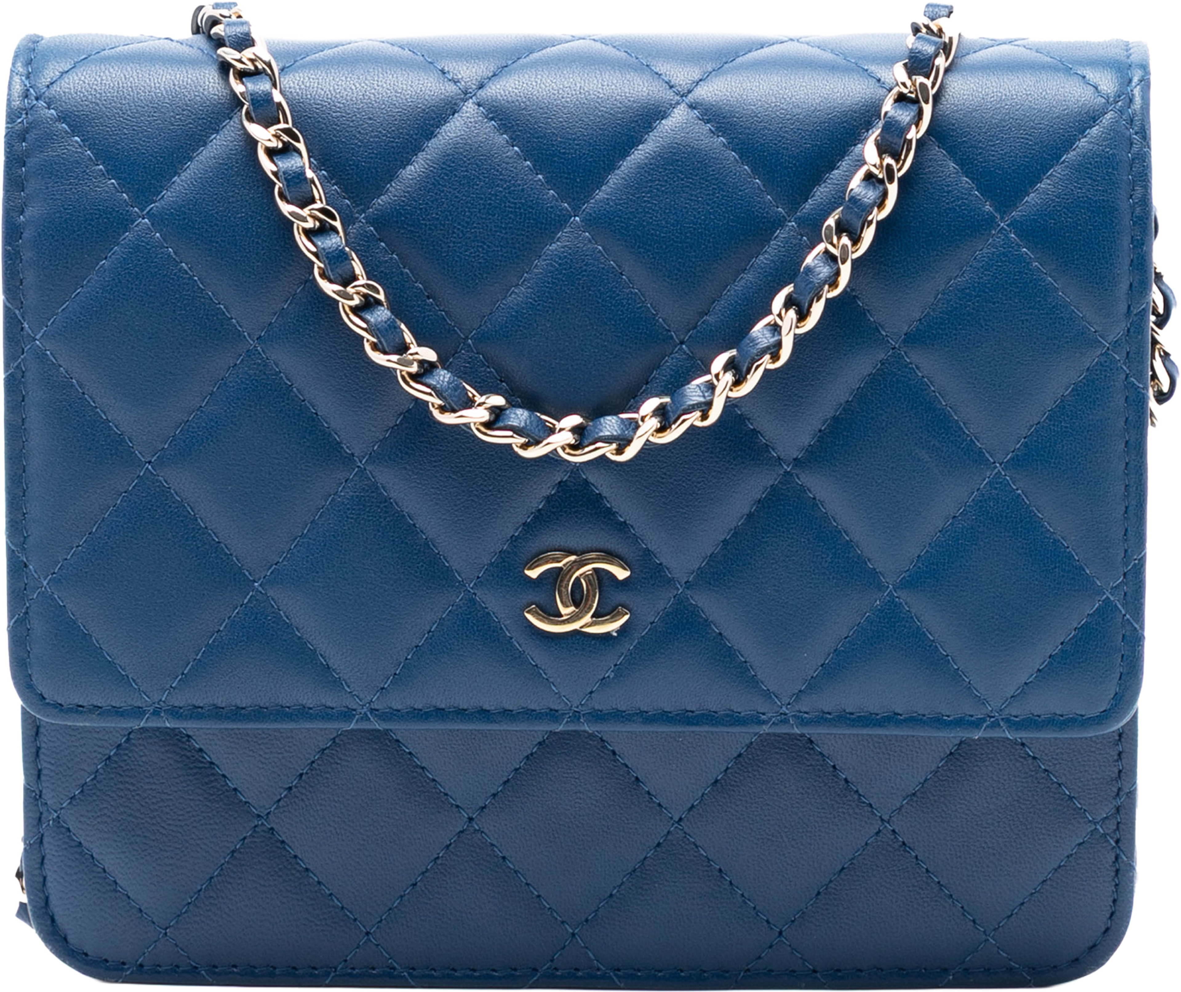 Chanel Cc Square Quilted Lambskin Wallet On Chain, från Luxclusif, i färgen blue. Klicka för att öppna bilden i stort format