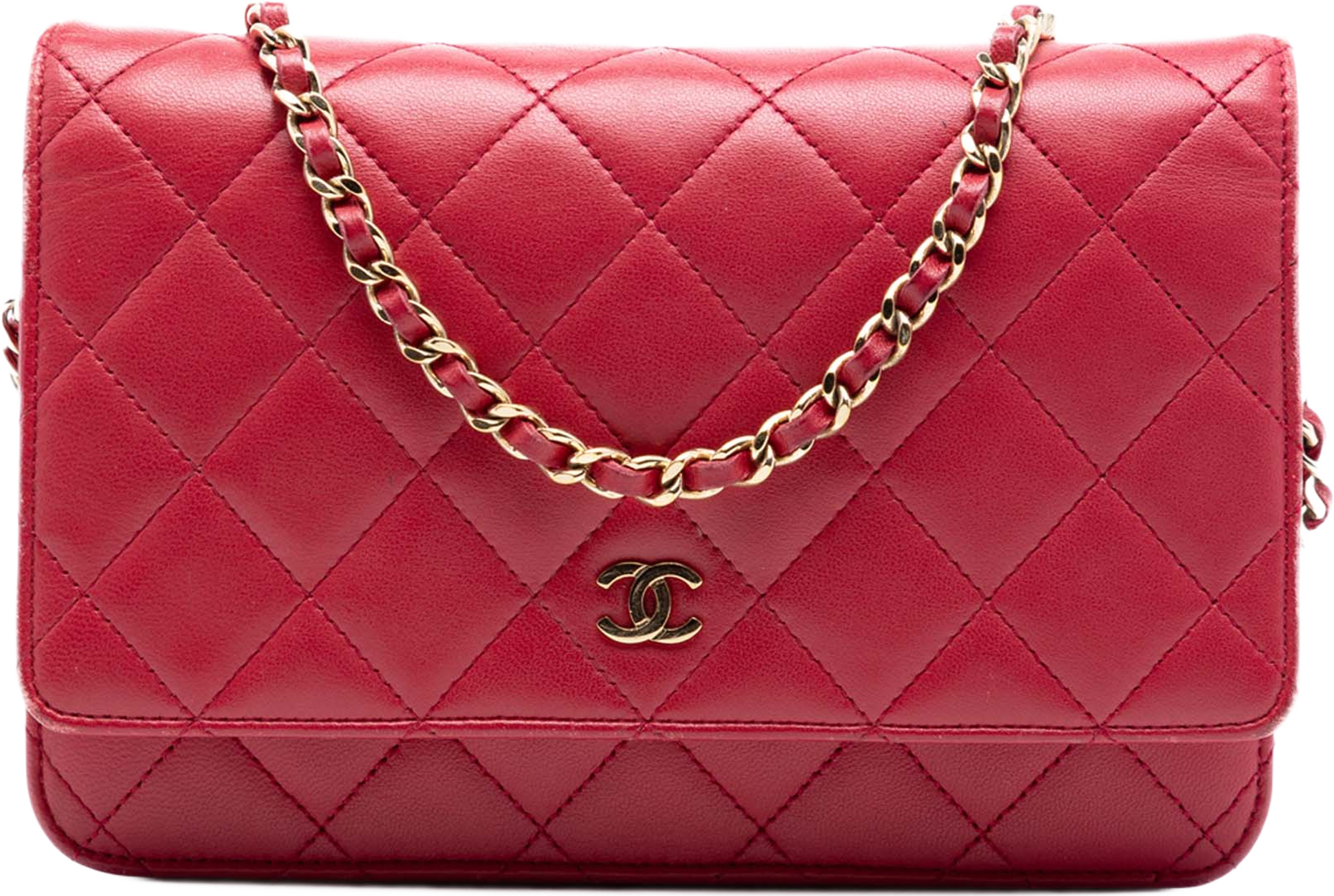 Chanel Cc Quilted Lambskin Wallet On Chain, från Luxclusif, i färgen röd. Klicka för att öppna bilden i stort format