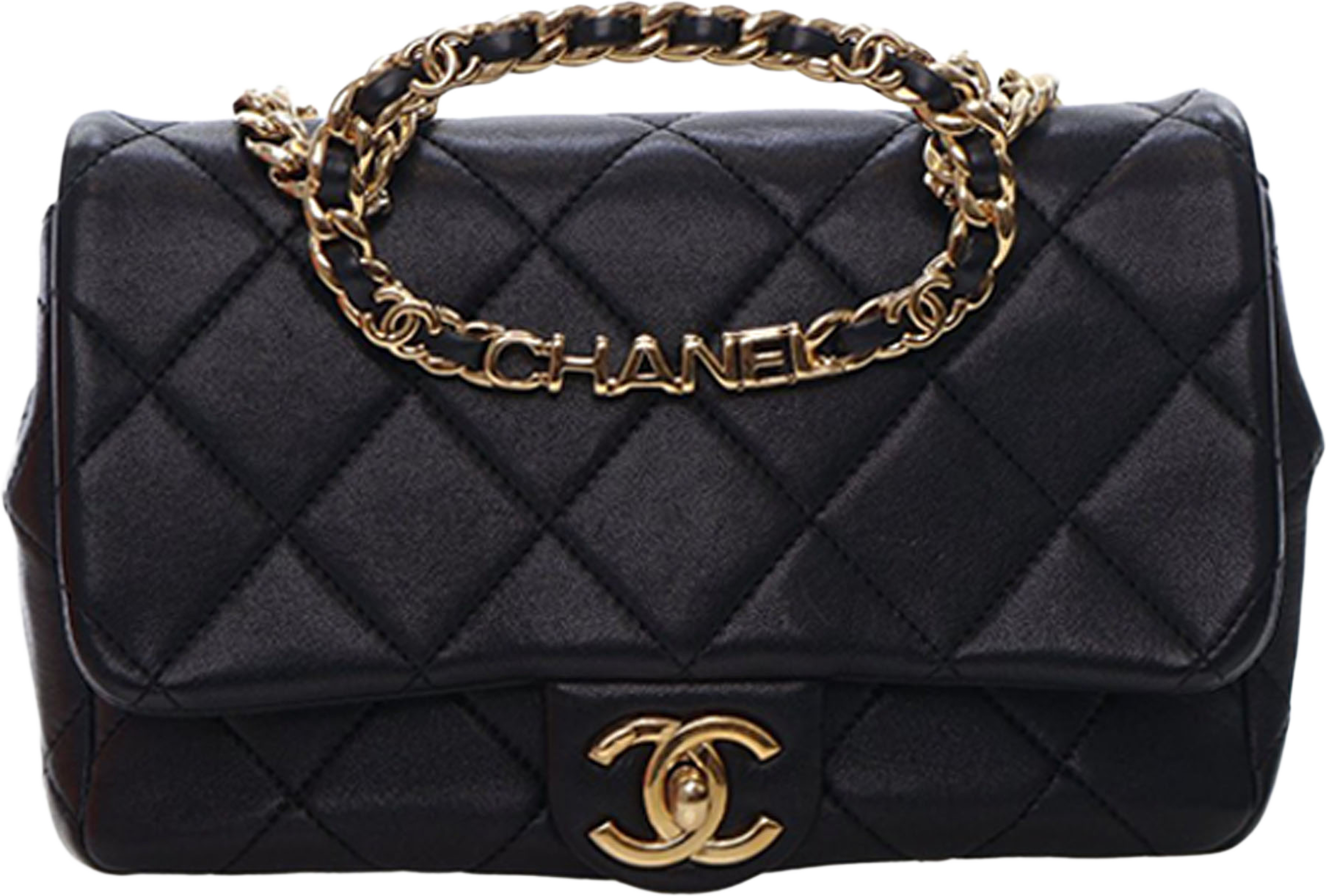 Chanel Small Quilted Lambskin Round Top Handle Flap, från Luxclusif, i färgen black. Klicka för att öppna bilden i stort format