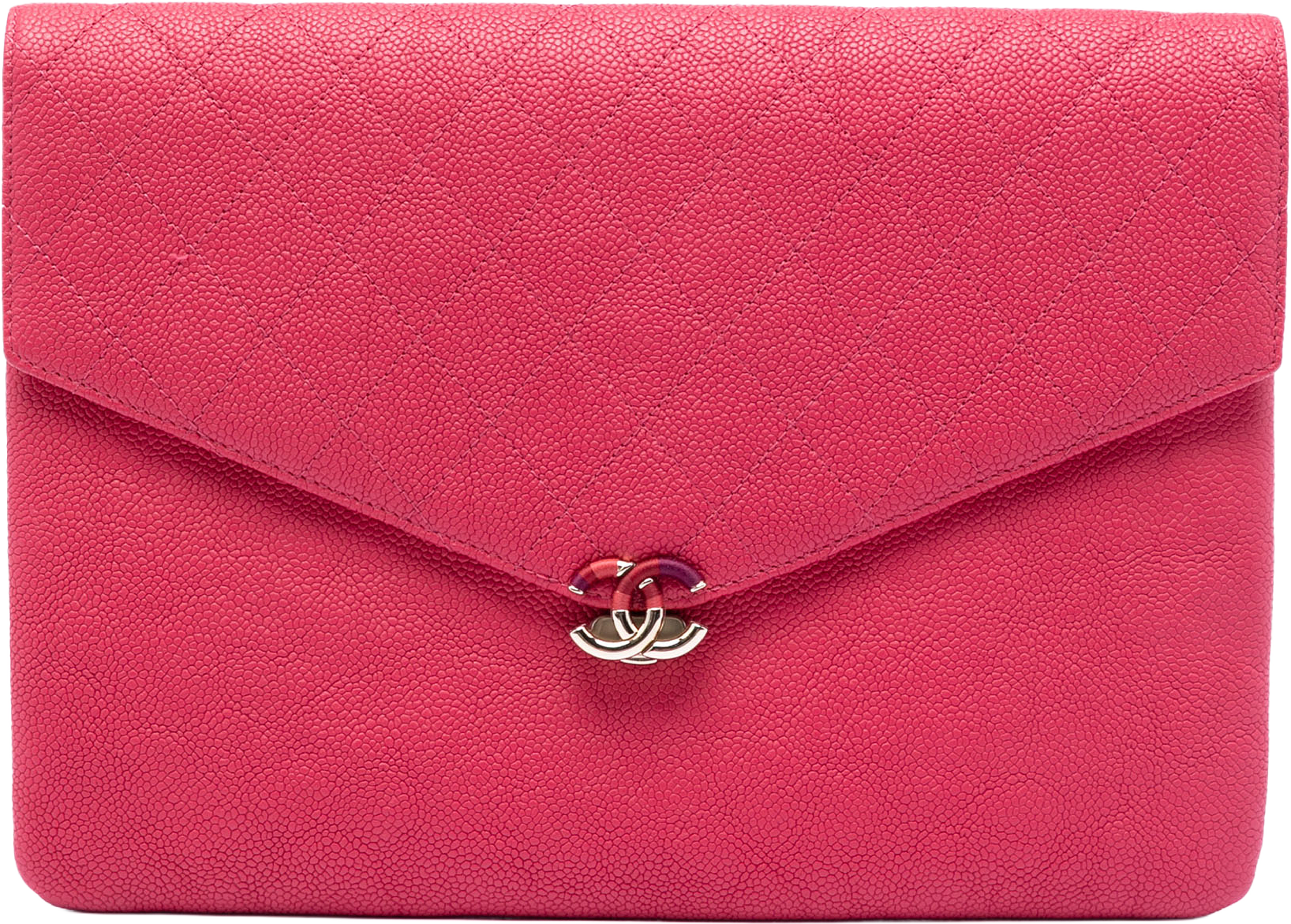 Chanel Paris Cuba Quilted Caviar Thread Around Envelope Clutch, från Luxclusif, i färgen dark pink. Klicka för att öppna bilden i stort format