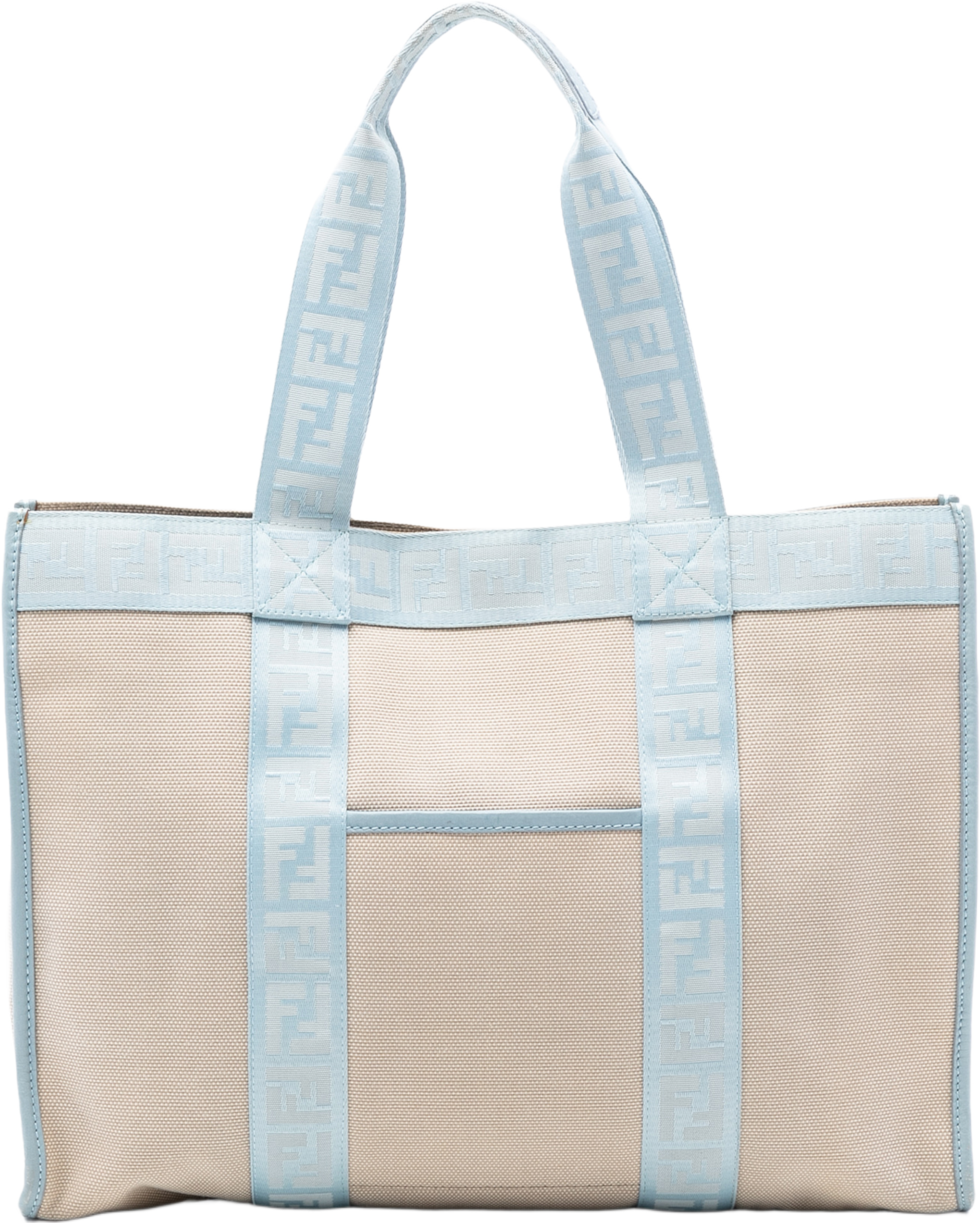 Fendi Zucca Trimmed Canvas Tote, från Luxclusif, i färgen beige. Klicka för att öppna bilden i stort format
