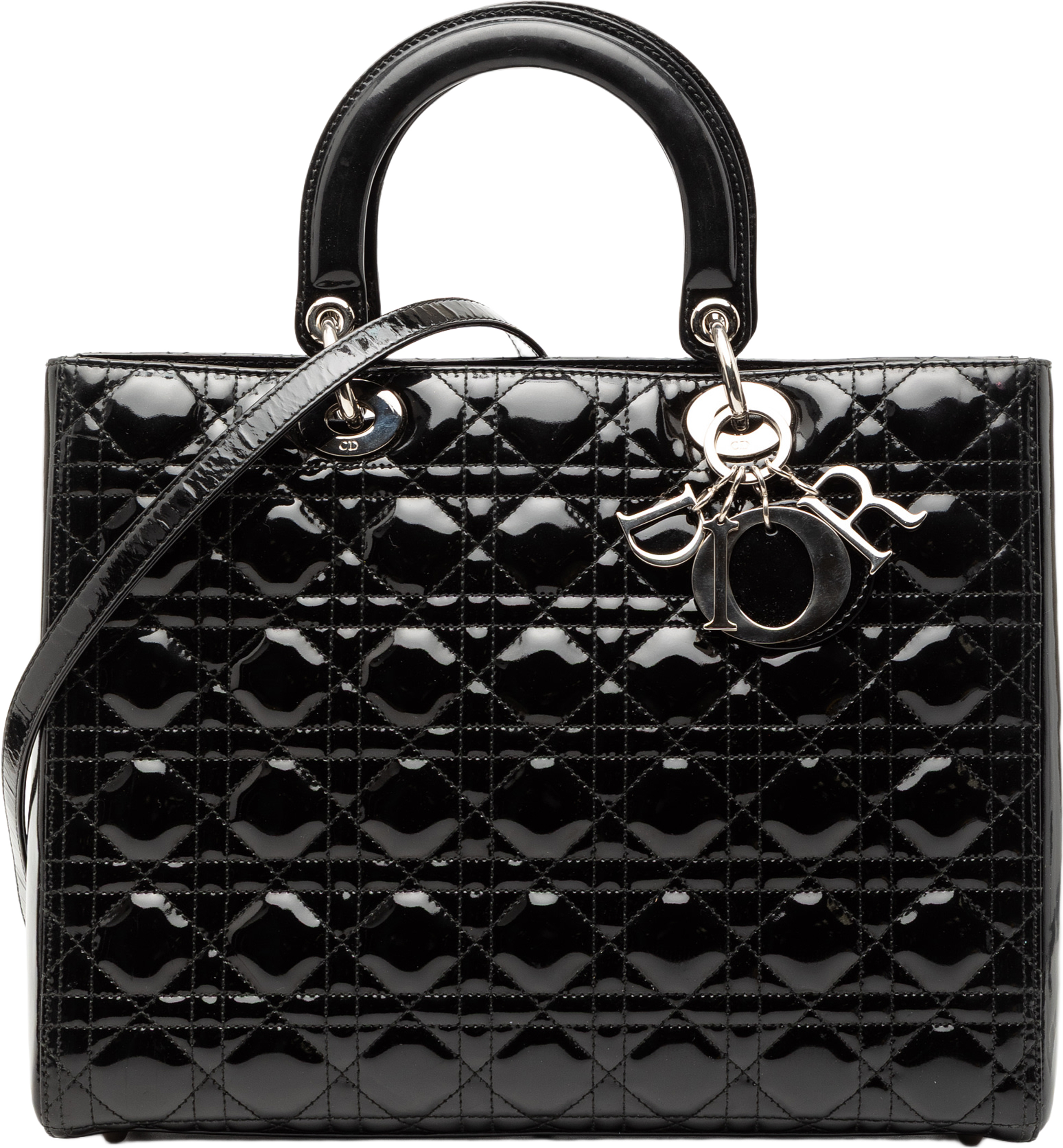 Dior Large Patent Cannage Lady Dior, från Luxclusif, i färgen black. Klicka för att öppna bilden i stort format