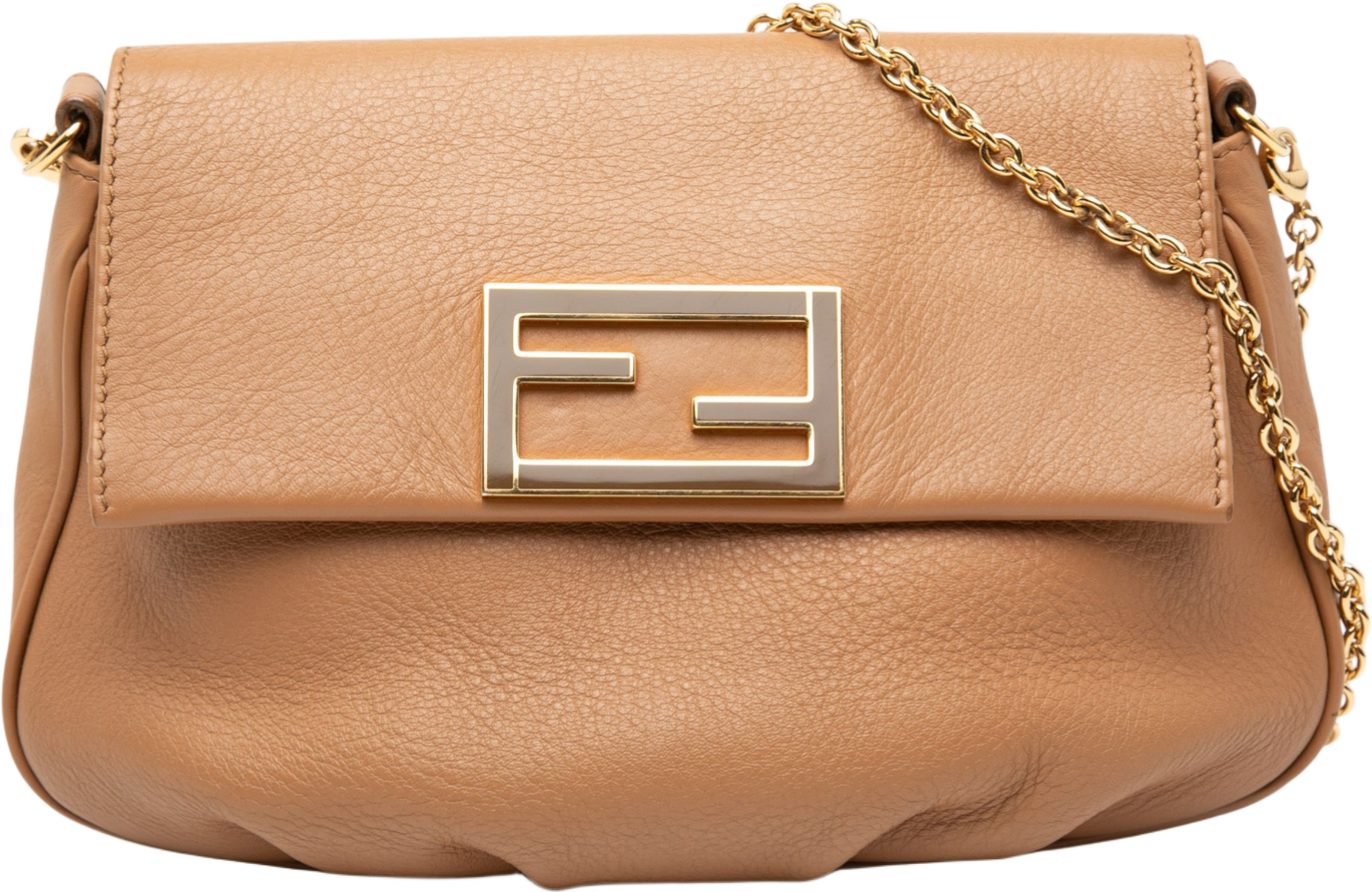 Fendi Leather Fendista Pochette Crossbody, från Luxclusif, i färgen camel. Klicka för att öppna bilden i stort format