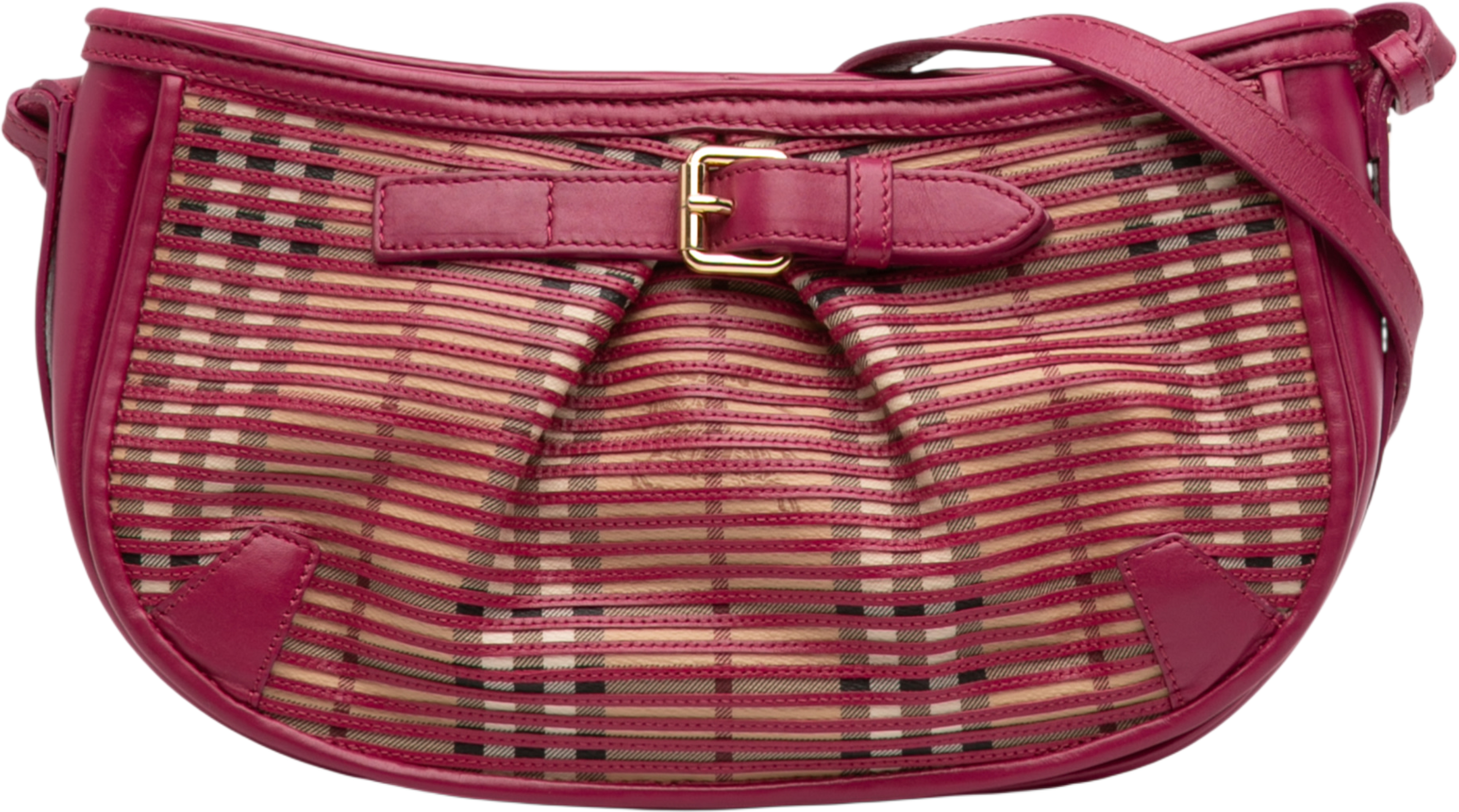 Burberry Haymarket Check Stripes Coated Canvas Crossbody, från Luxclusif, i färgen beige. Klicka för att öppna bilden i stort format