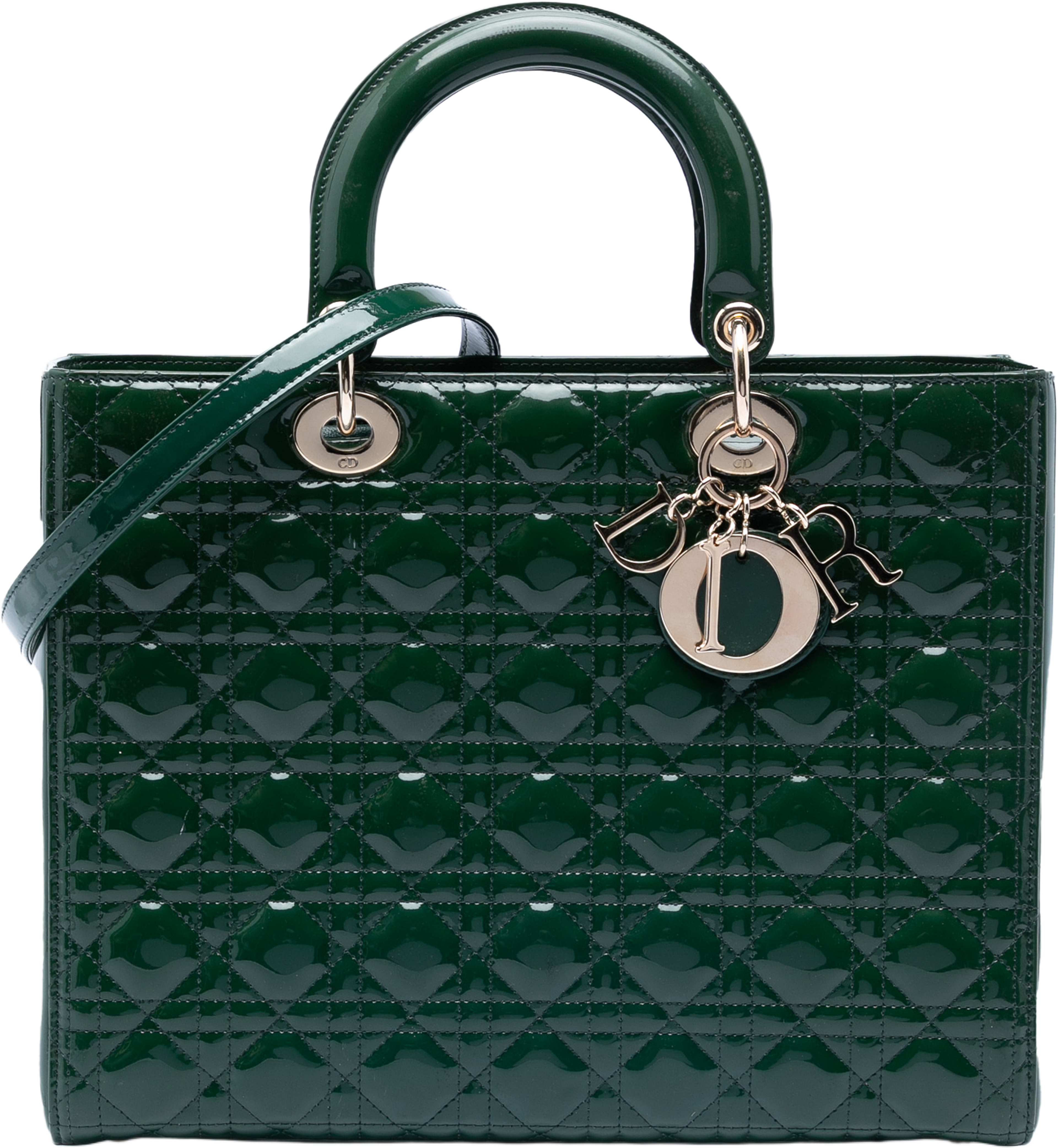 Dior Large Patent Cannage Lady Dior, från Luxclusif, i färgen dark green. Klicka för att öppna bilden i stort format