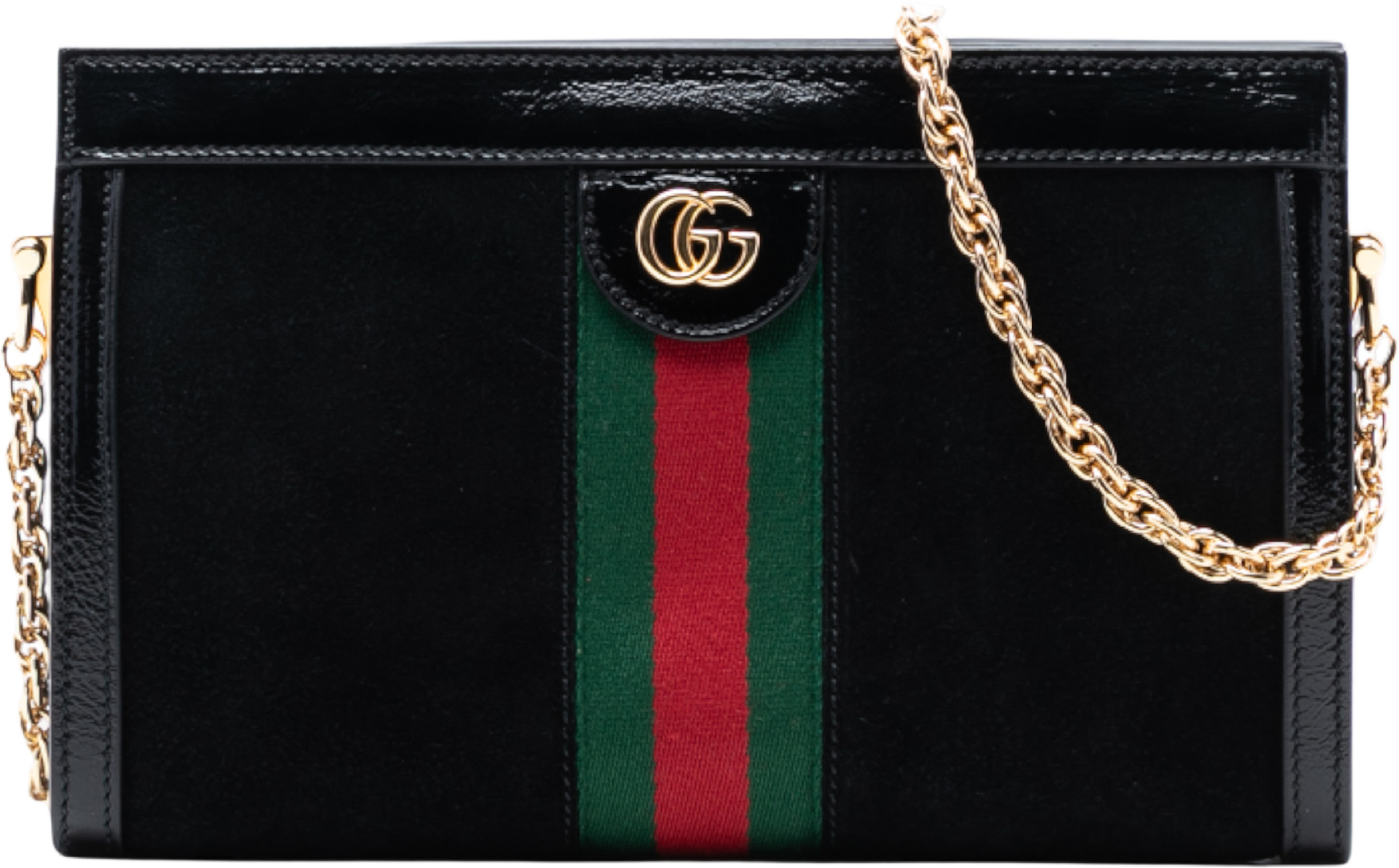 Gucci Small Suede Ophidia Chain Crossbody, från Luxclusif, i färgen black. Klicka för att öppna bilden i stort format