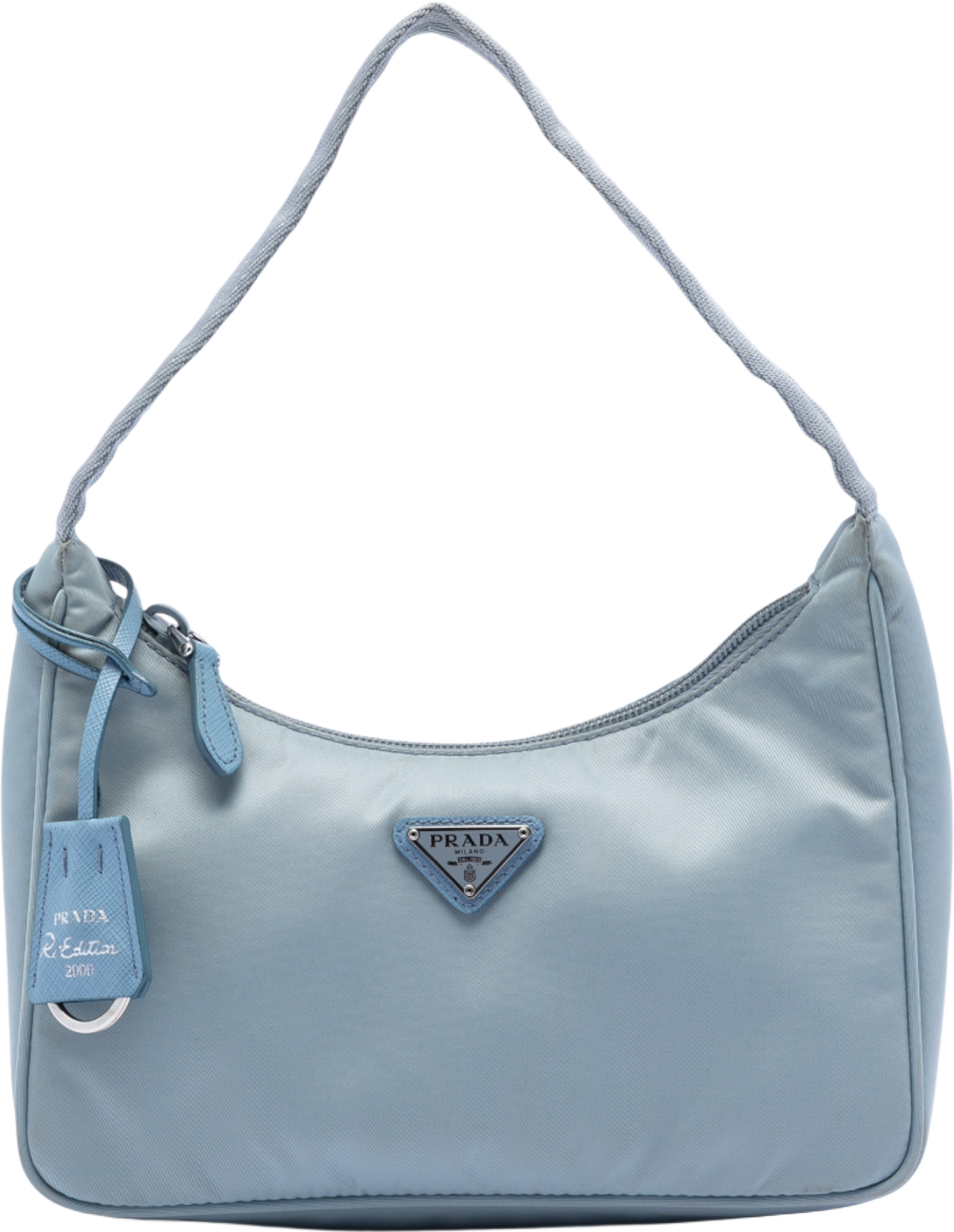 Prada Tessuto Re Edition 2000 Shoulder Bag, från Luxclusif, i färgen light blue. Klicka för att öppna bilden i stort format