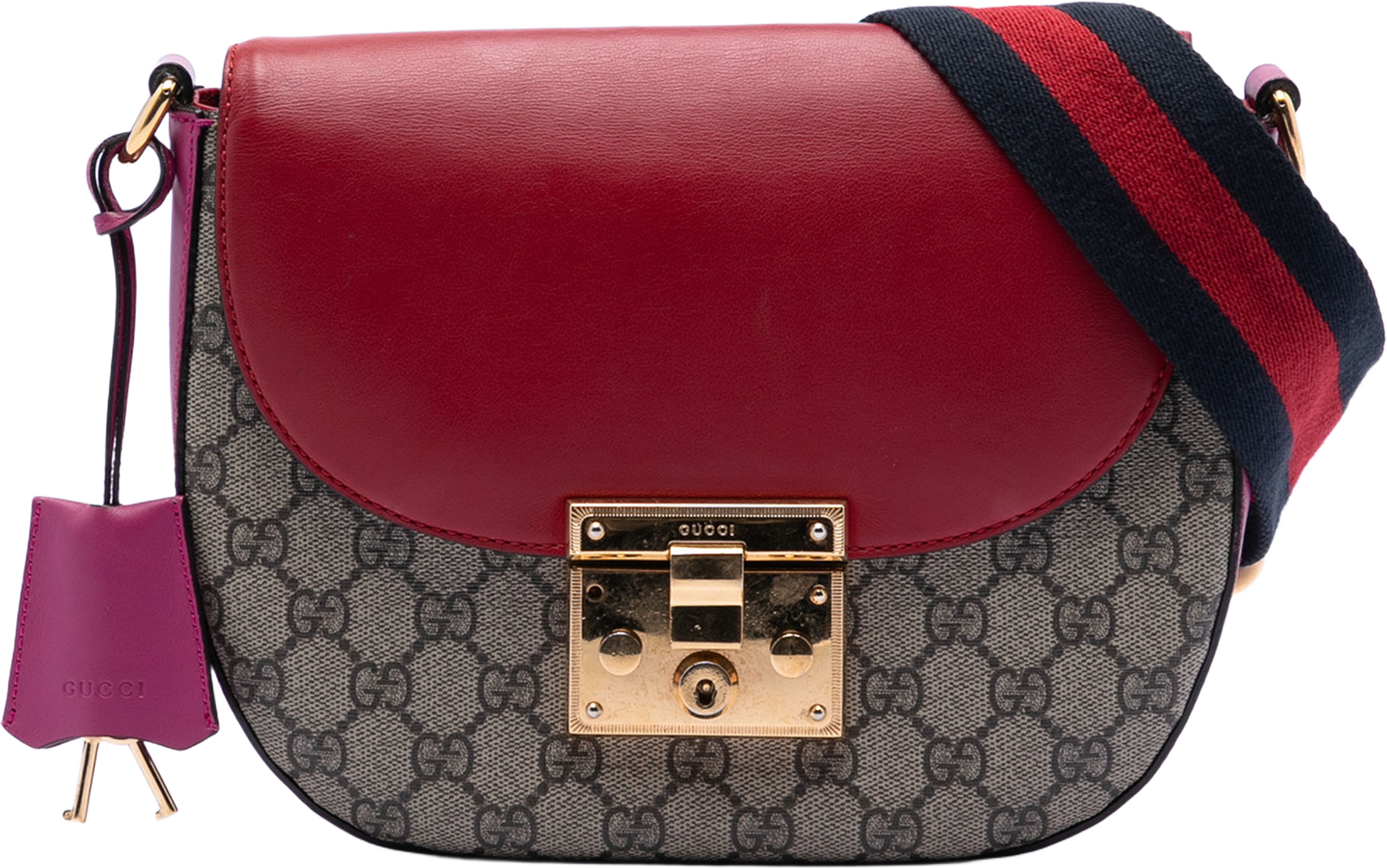 Gucci Gg Supreme Web Padlock Crossbody, från Luxclusif, i färgen brown. Klicka för att öppna bilden i stort format