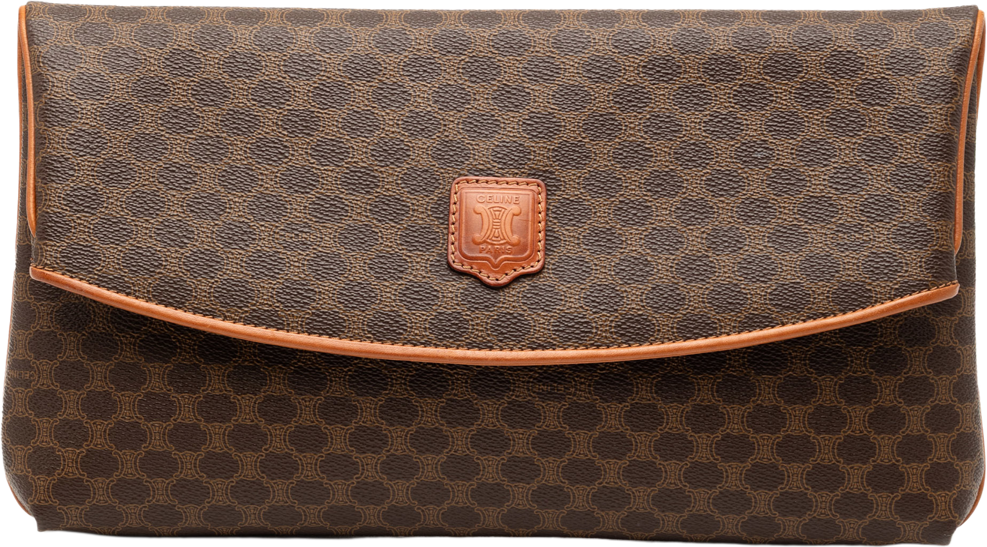 Celine Macadam Coated Canvas Clutch, från Luxclusif, i färgen brown. Klicka för att öppna bilden i stort format