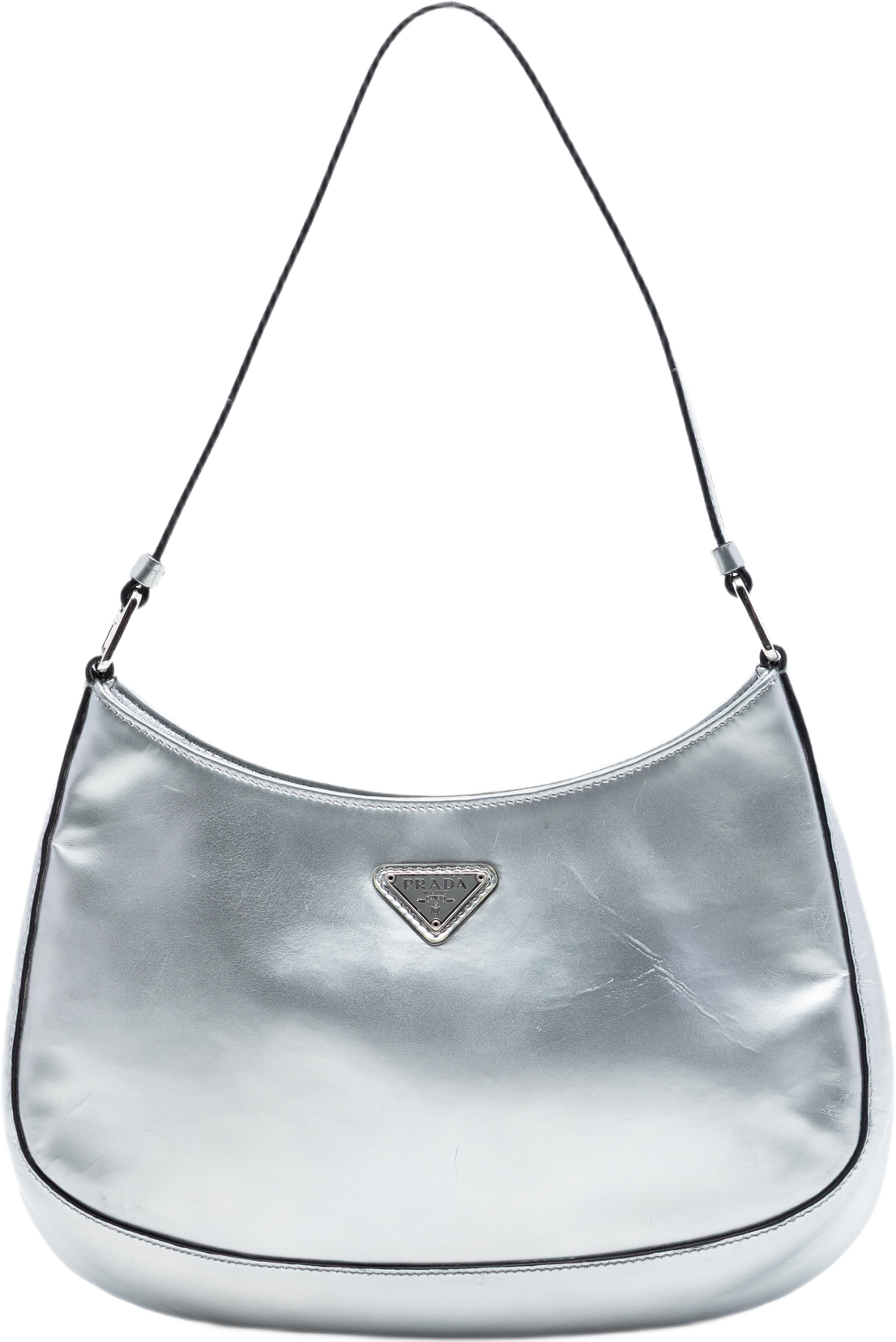 Prada Spazzolato Cleo Shoulder Bag, från Luxclusif, i färgen silver. Klicka för att öppna bilden i stort format