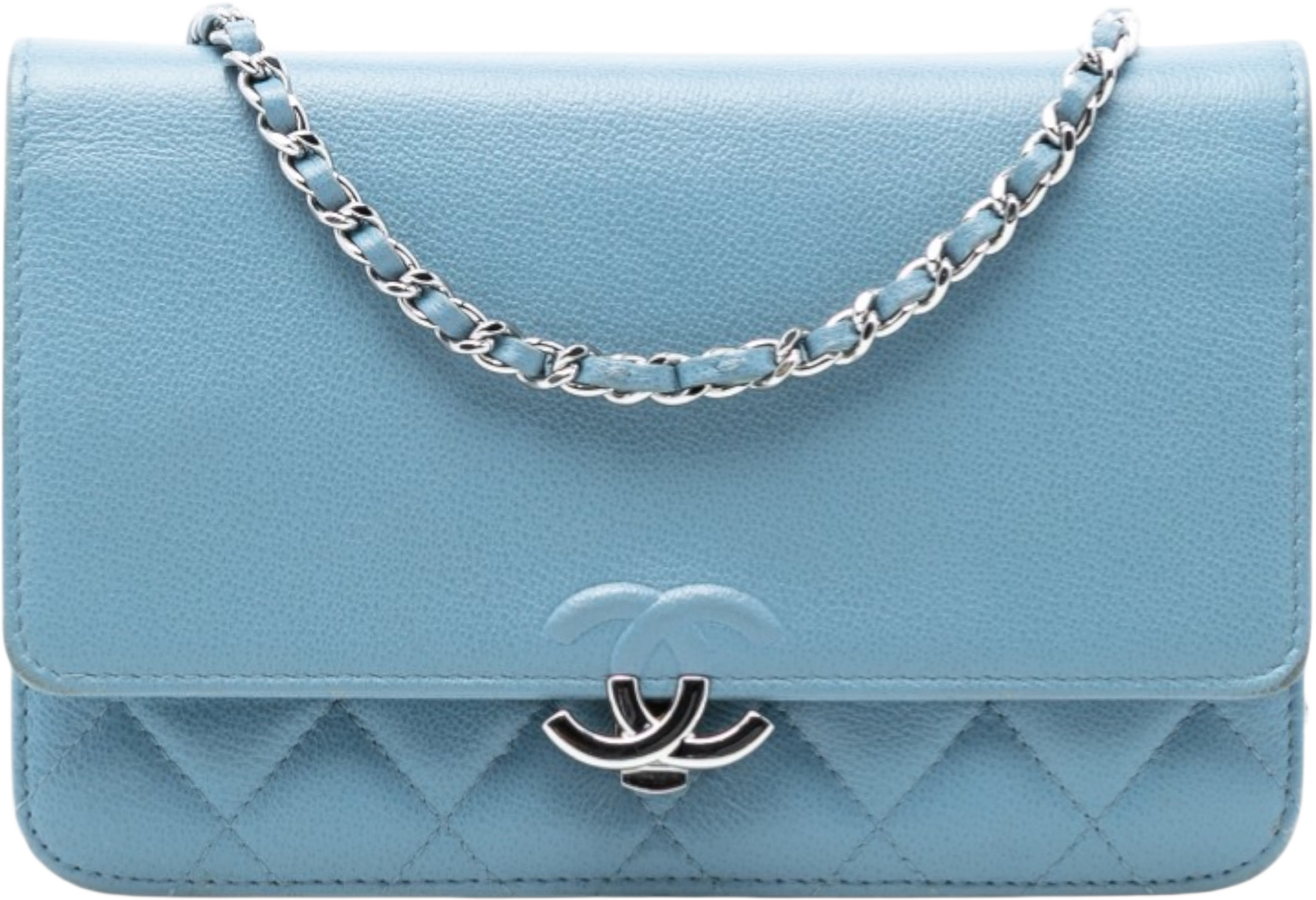 Chanel Grained Calfskin Cc Box Wallet On Chain, från Luxclusif, i färgen light blue. Klicka för att öppna bilden i stort format