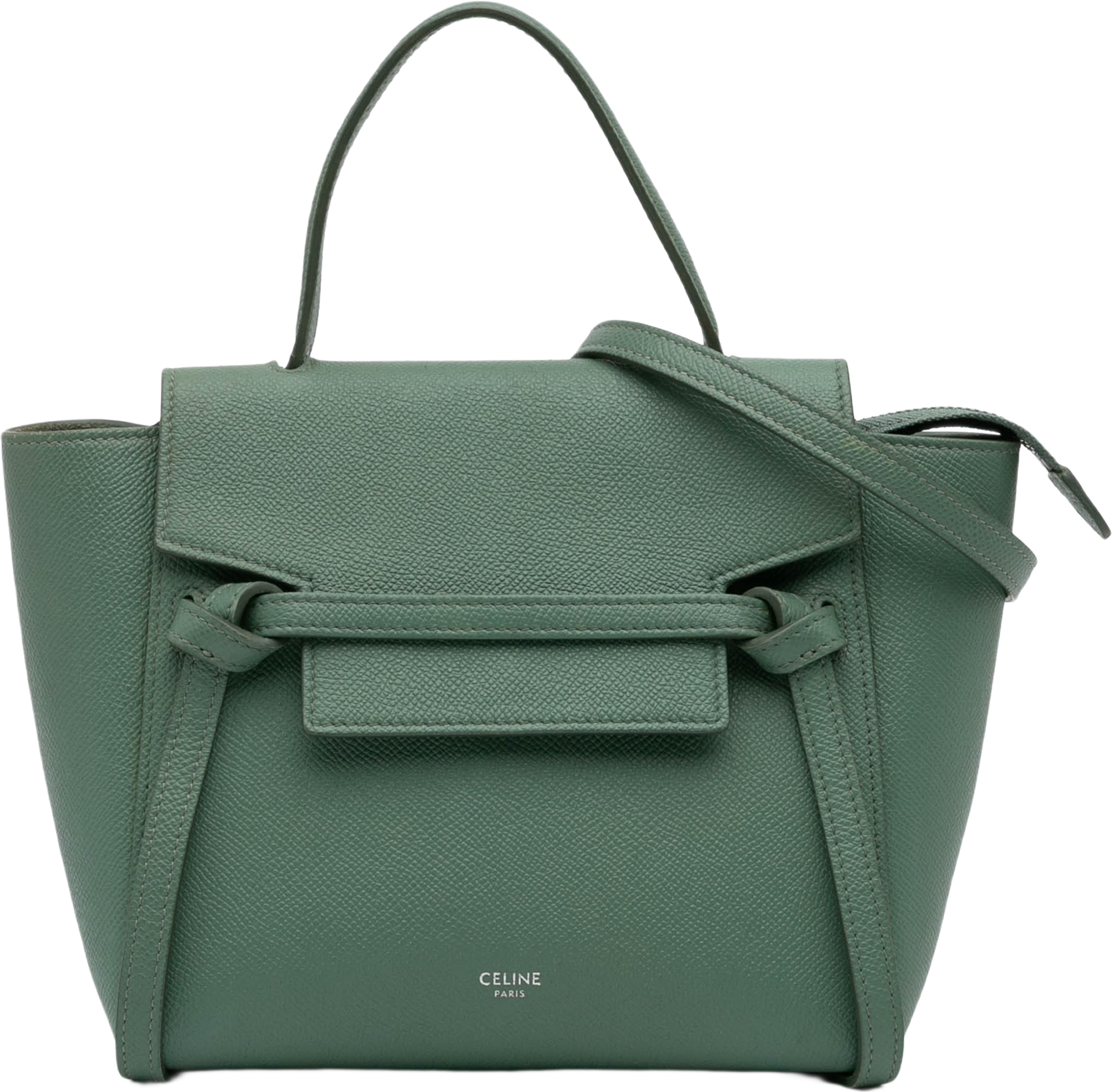 Celine Nano Grained Calfskin Belt Bag, från Luxclusif, i färgen green. Klicka för att öppna bilden i stort format