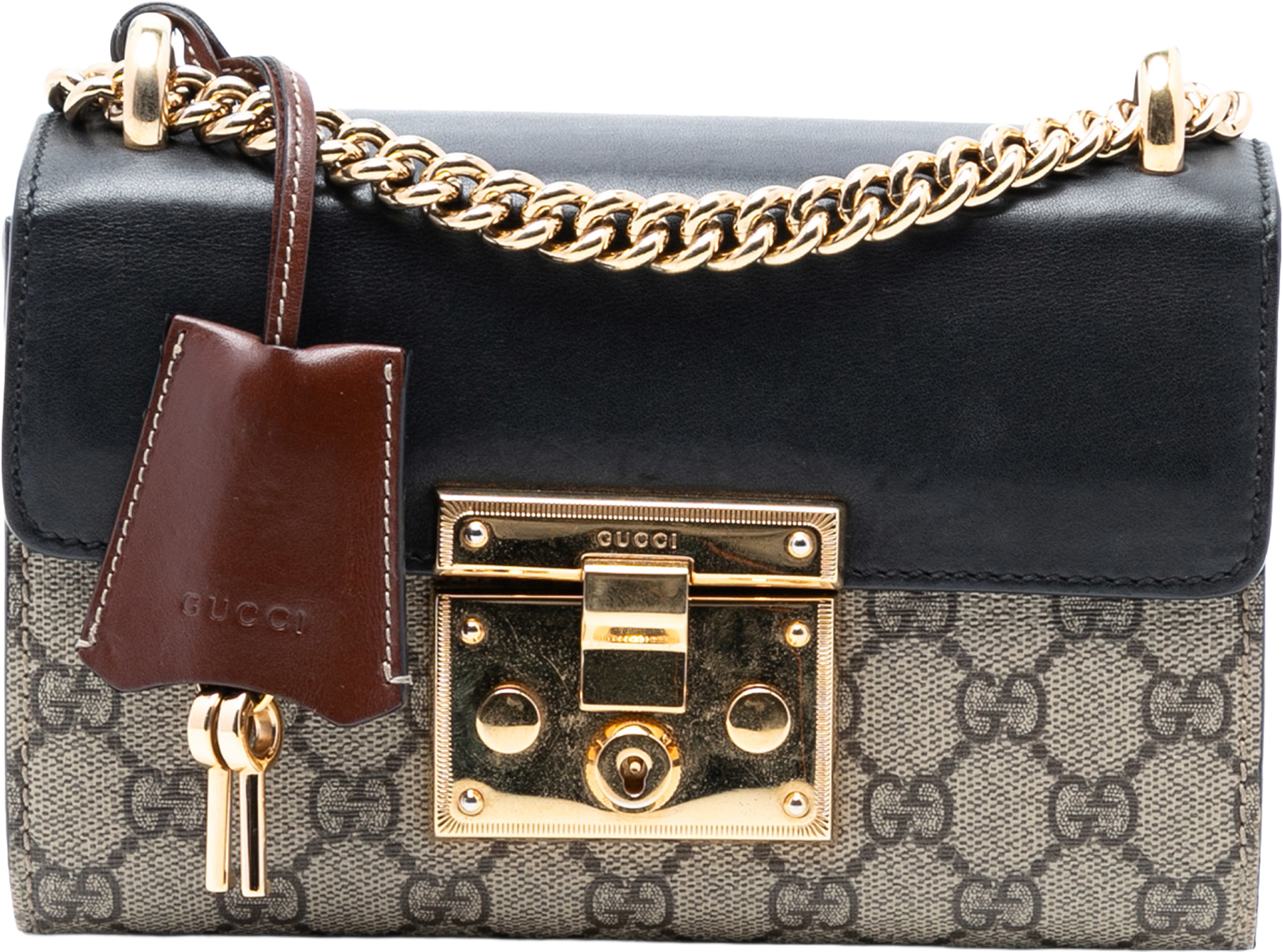 Gucci Small Gg Supreme Padlock Crossbody, från Luxclusif, i färgen beige. Klicka för att öppna bilden i stort format