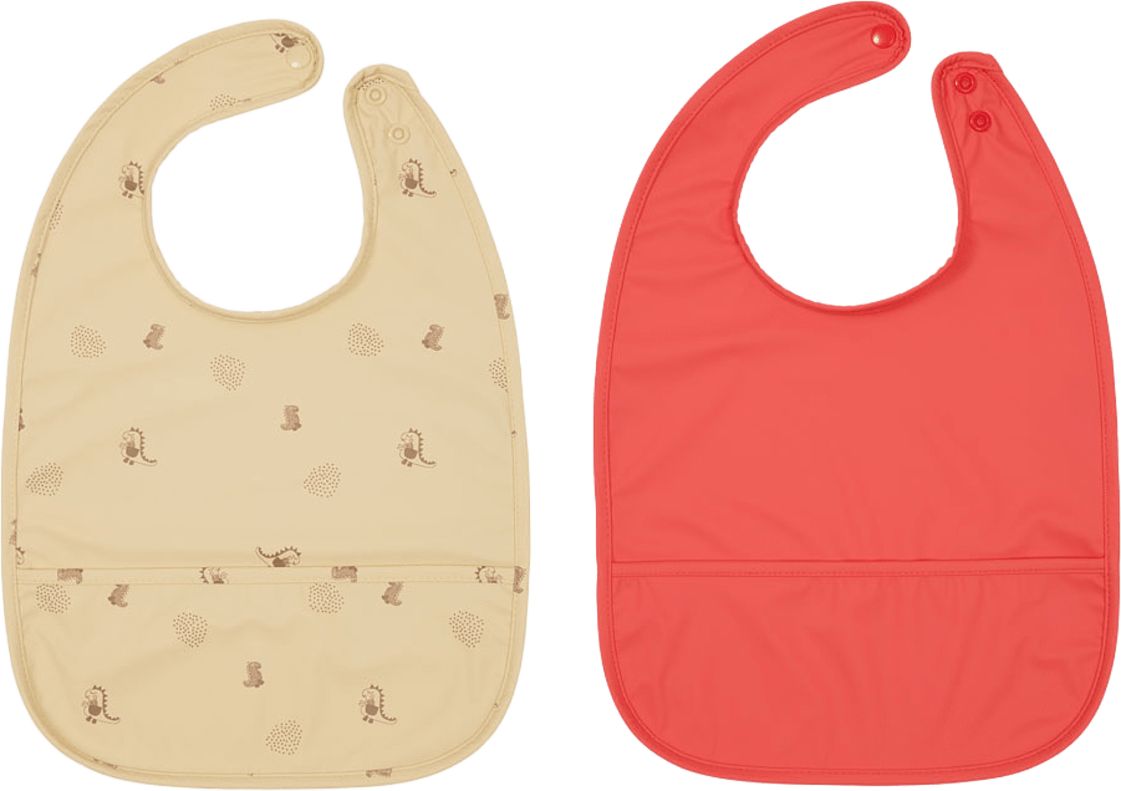 Dino Bib - Pack Of 2, från OYOY Mini, i färgen butter/cherryred. Klicka för att öppna bilden i stort format