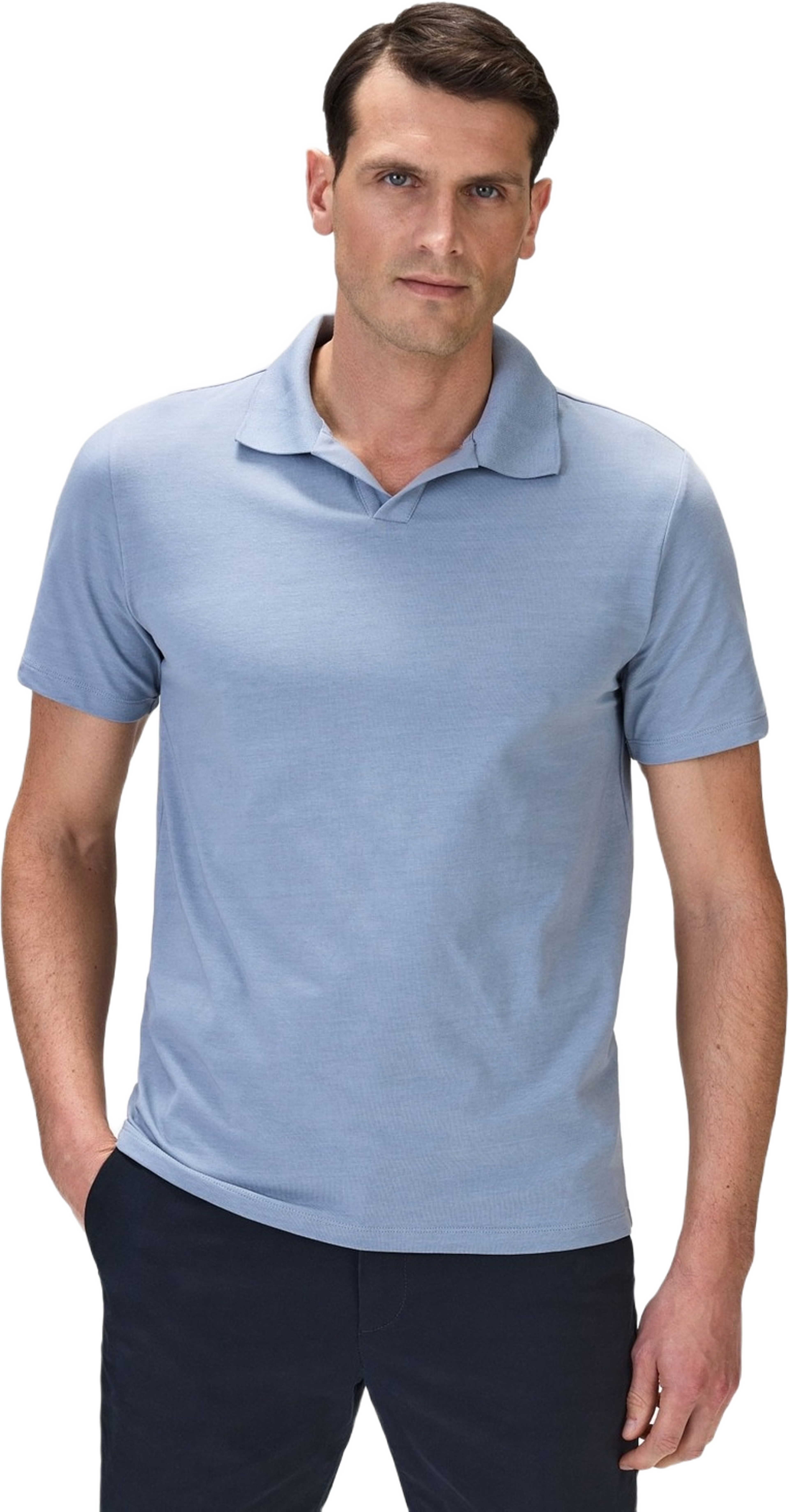 Cotton Fitted Stretch S/s Open Collar Polo Shirt