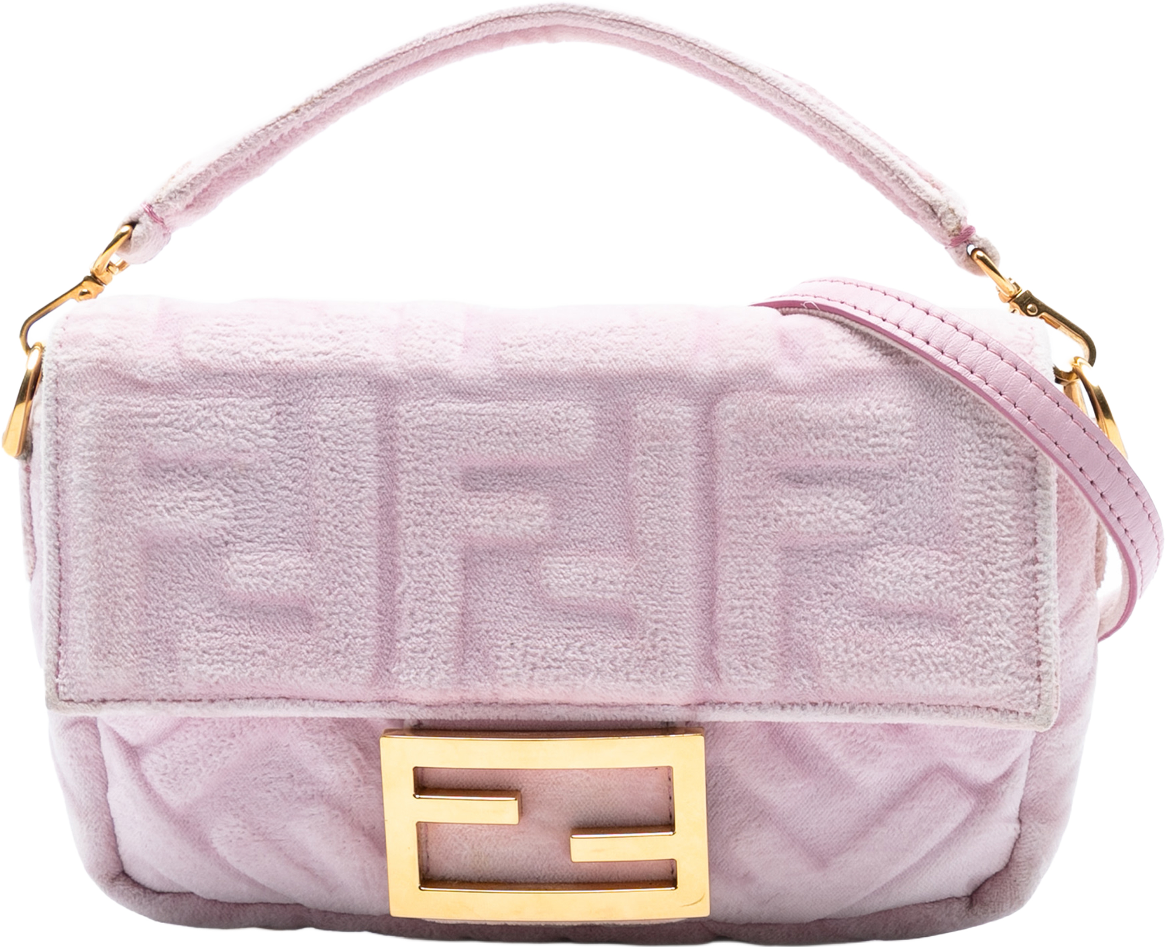 Fendi Mini Zucca Embossed Velvet Baguette Satchel, från Luxclusif, i färgen light pink. Klicka för att öppna bilden i stort format