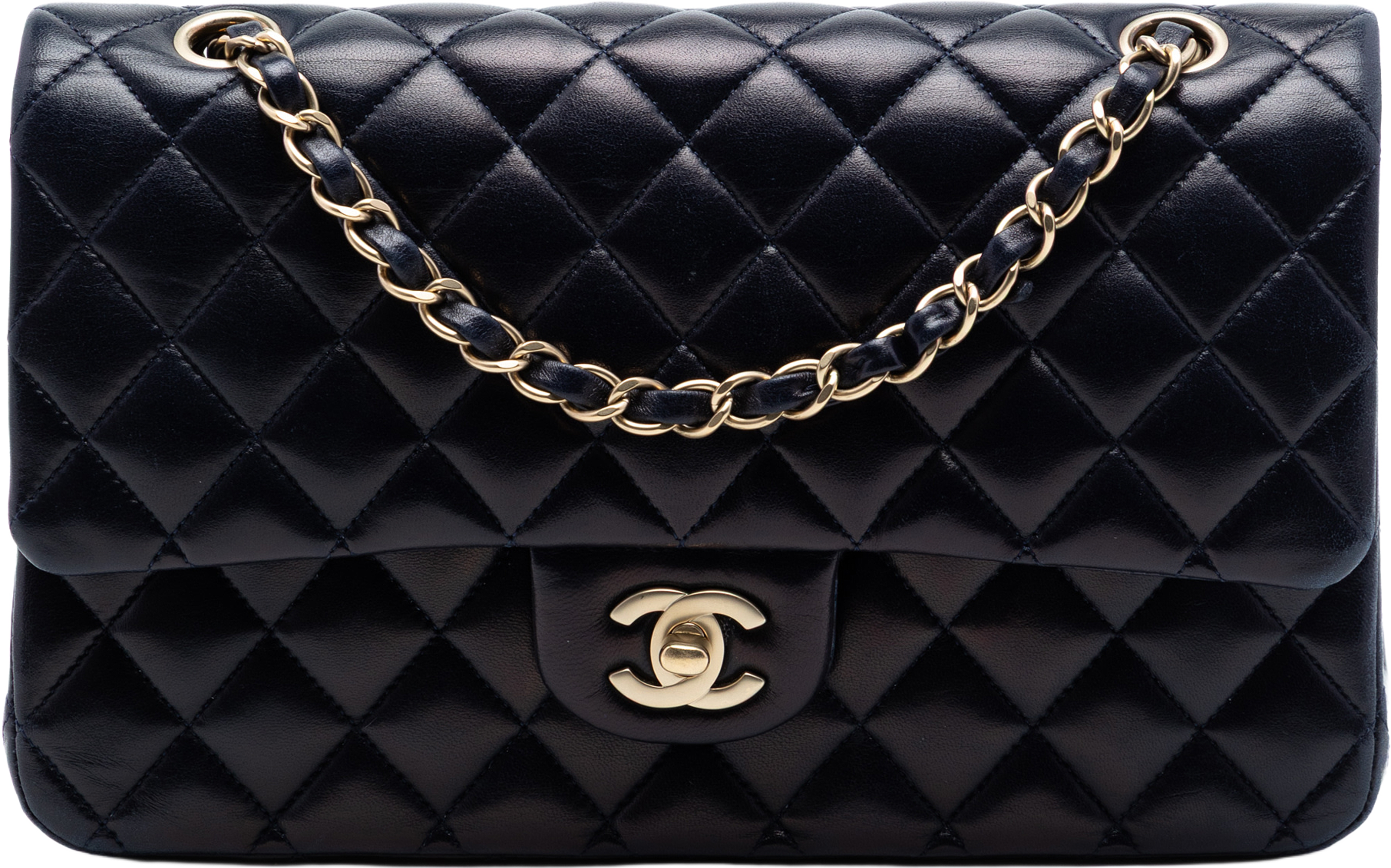 Chanel Medium Classic Lambskin Double Flap, från Luxclusif, i färgen black. Klicka för att öppna bilden i stort format